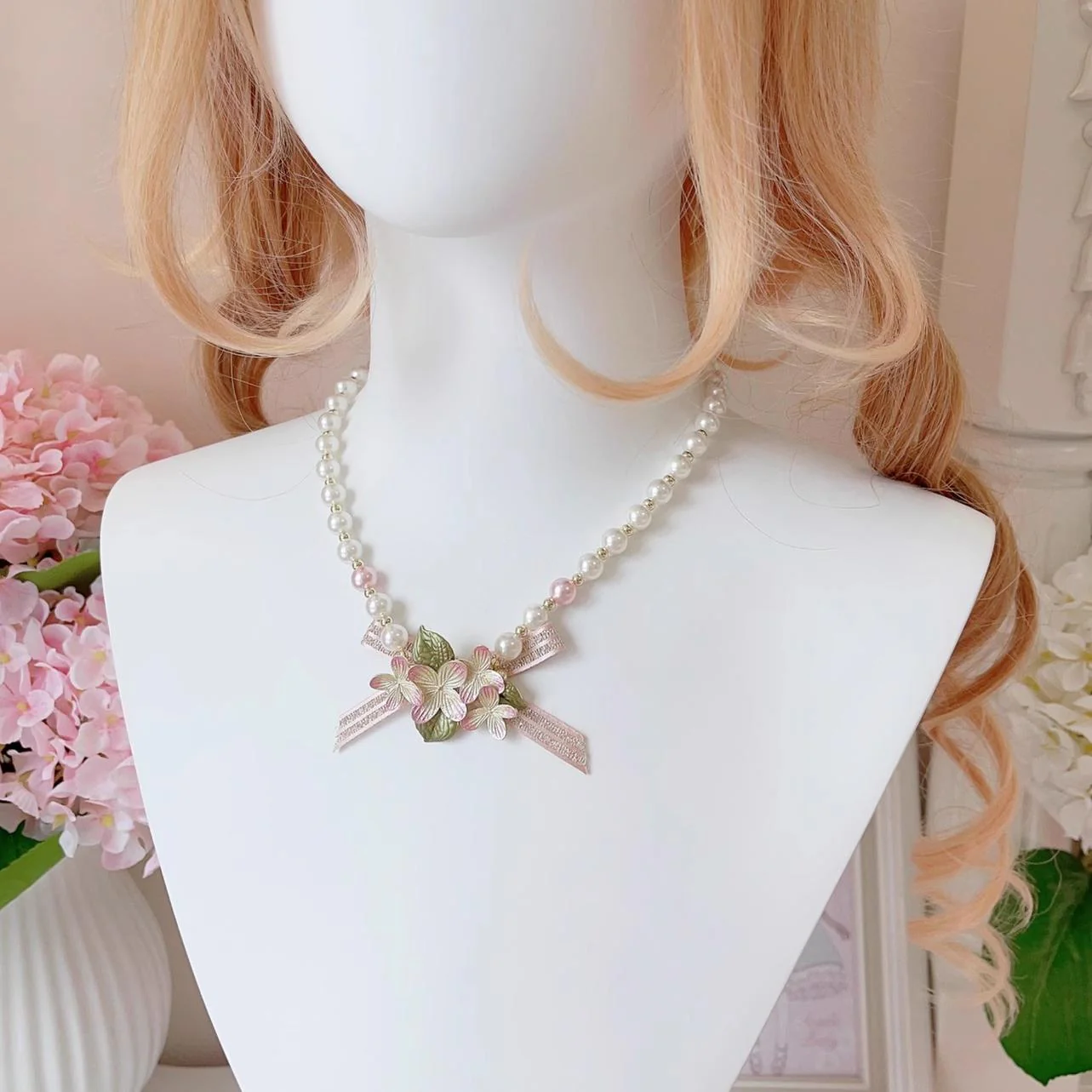 Cheese Cat - Kawaii Lolita Brooch Cherry Pearl Necklace