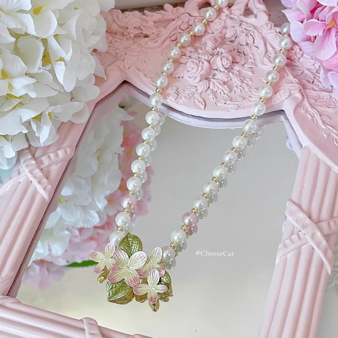 Cheese Cat - Kawaii Lolita Brooch Cherry Pearl Necklace - Image 2