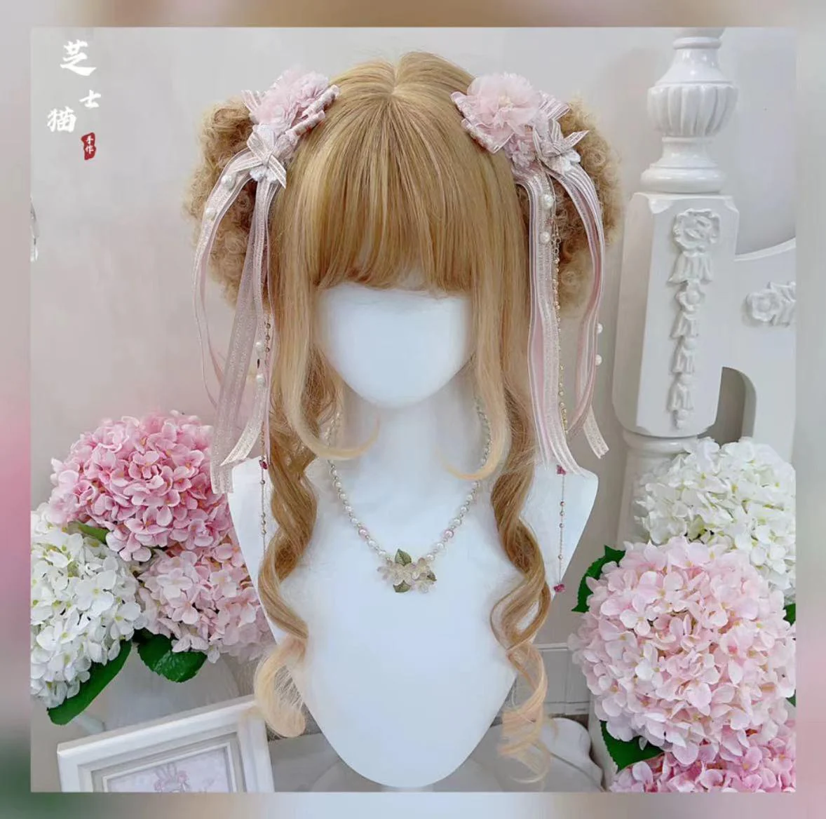 Cheese Cat - Kawaii Lolita Brooch Cherry Pearl Necklace - Image 3