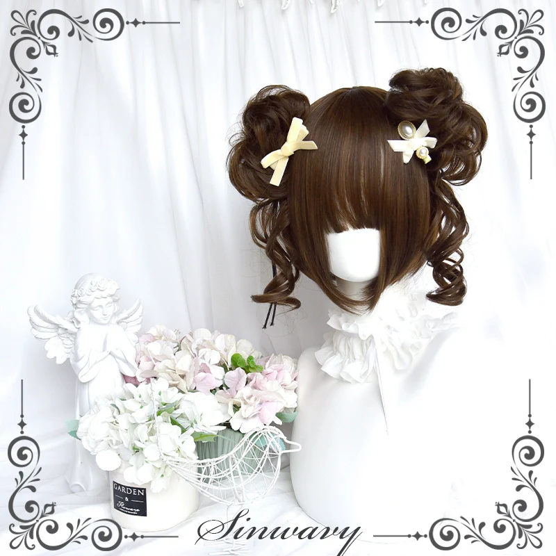 Sinwavy - Kawaii Lolita Brown Wig Cute Bun Ponytail Doll-like Wig - Image 3