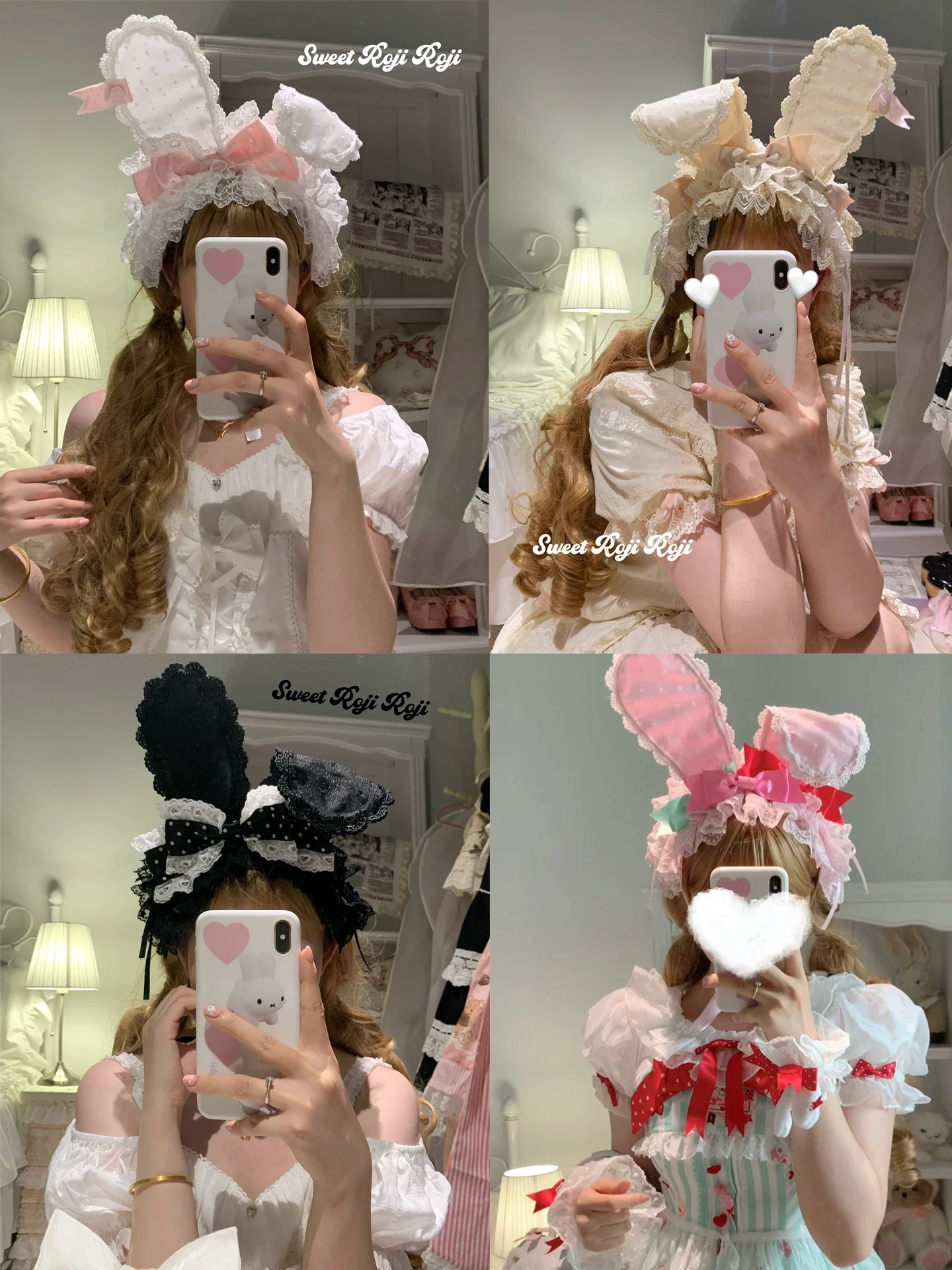 Kawaii Lolita Bunny Ear Hairband, Polka Dot Bow - Image 10