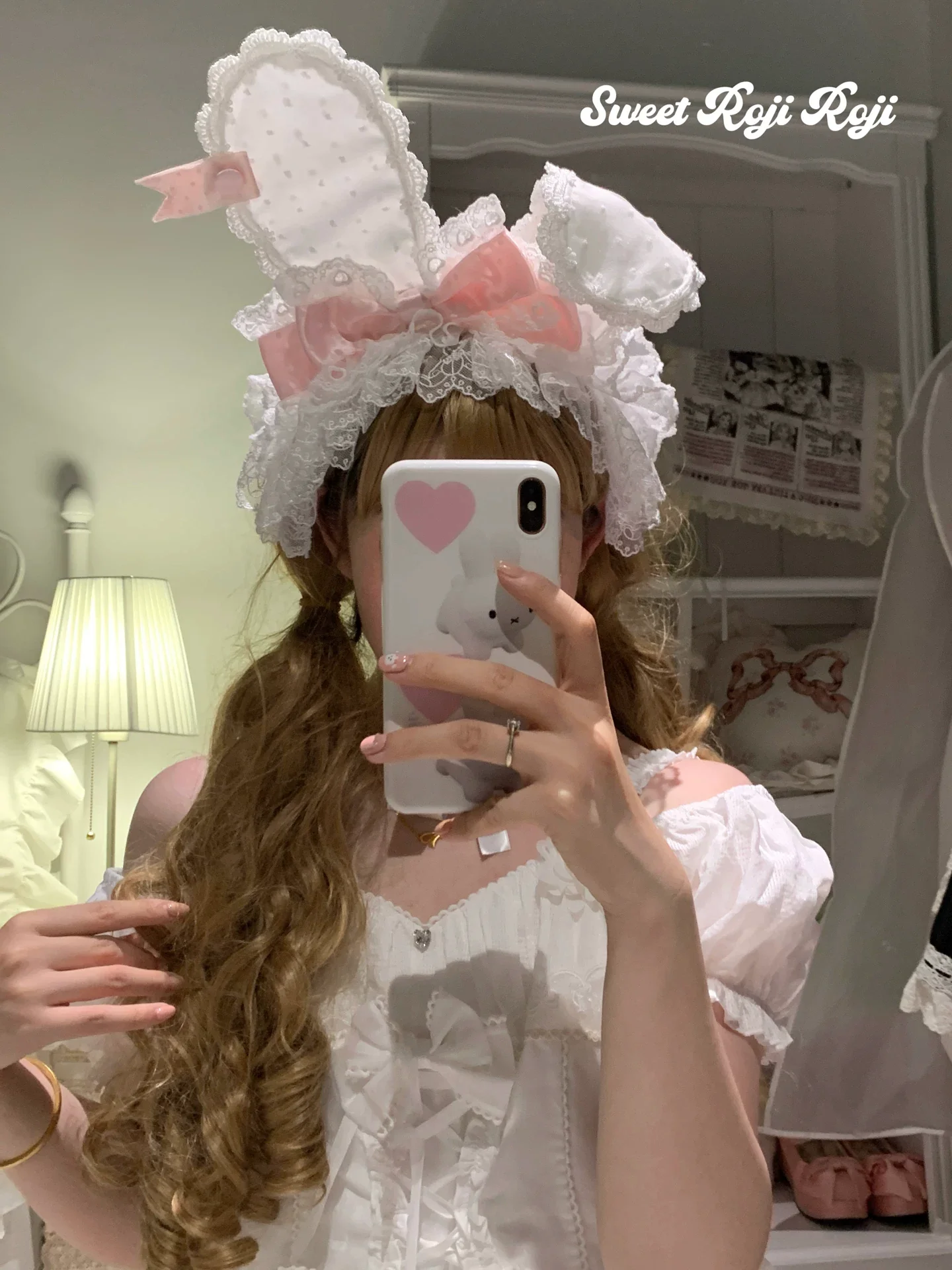 Kawaii Lolita Bunny Ear Hairband, Polka Dot Bow - Image 4