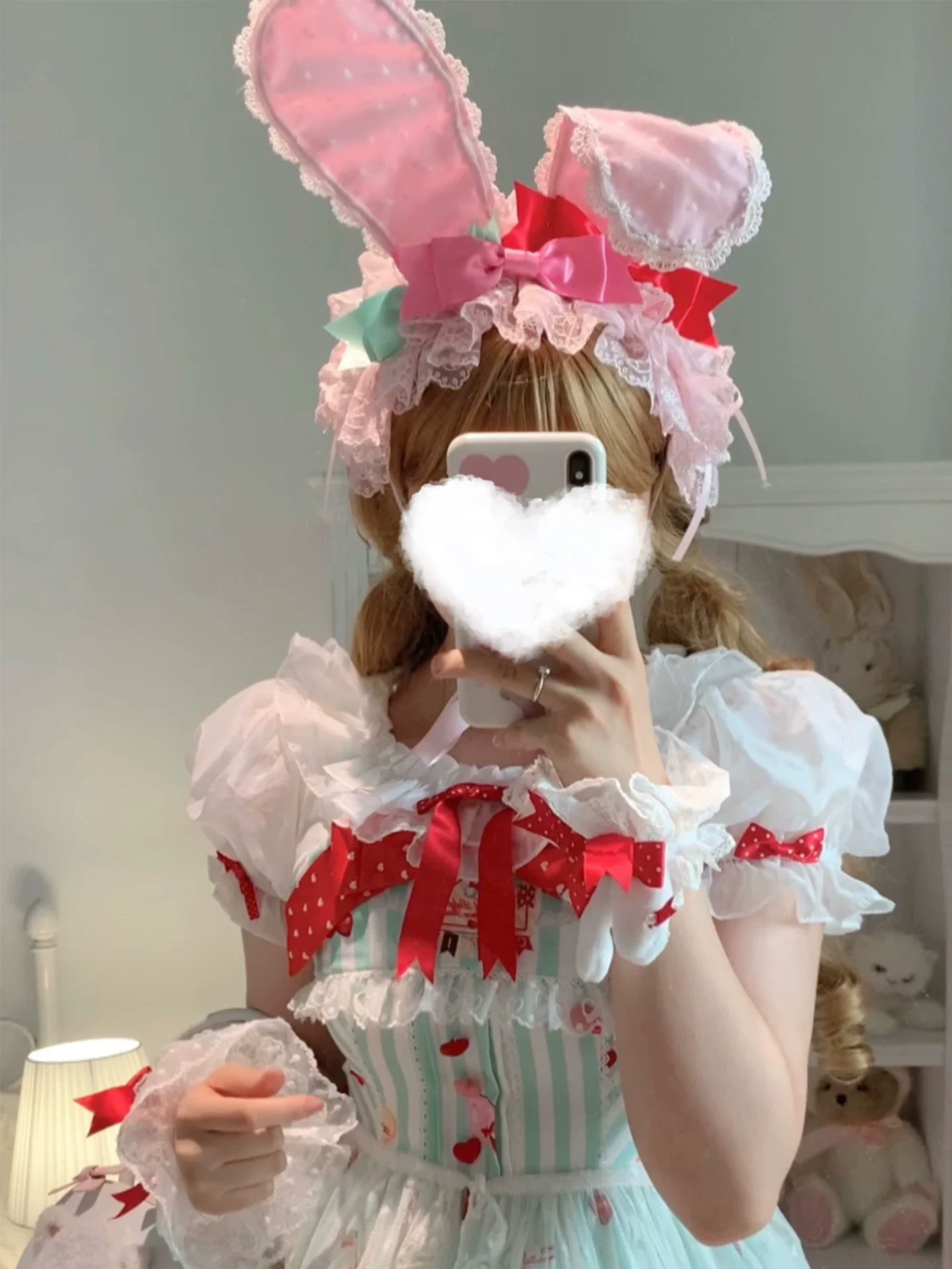 Kawaii Lolita Bunny Ear Hairband, Polka Dot Bow - Image 6