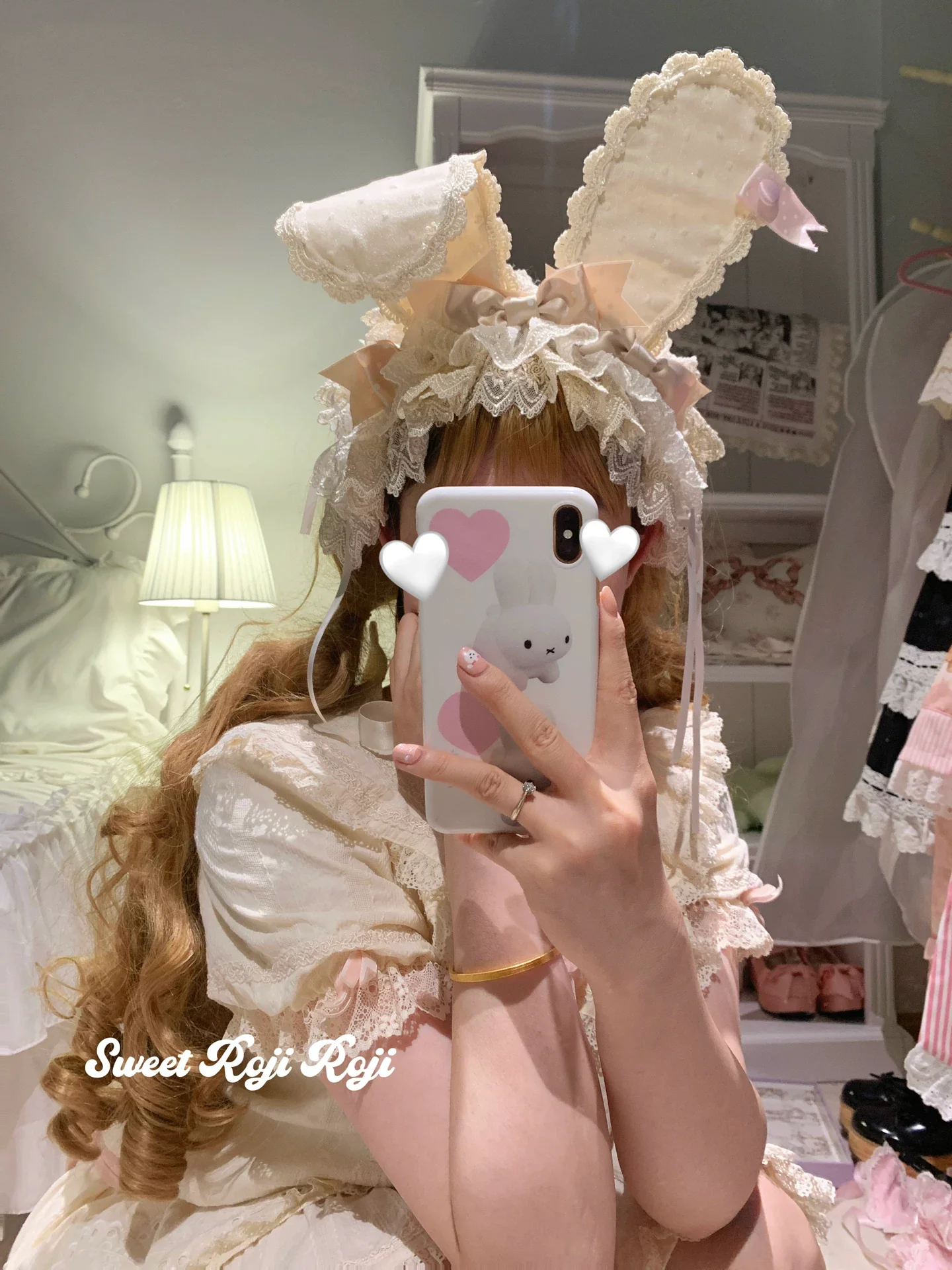 Kawaii Lolita Bunny Ear Hairband, Polka Dot Bow - Image 7