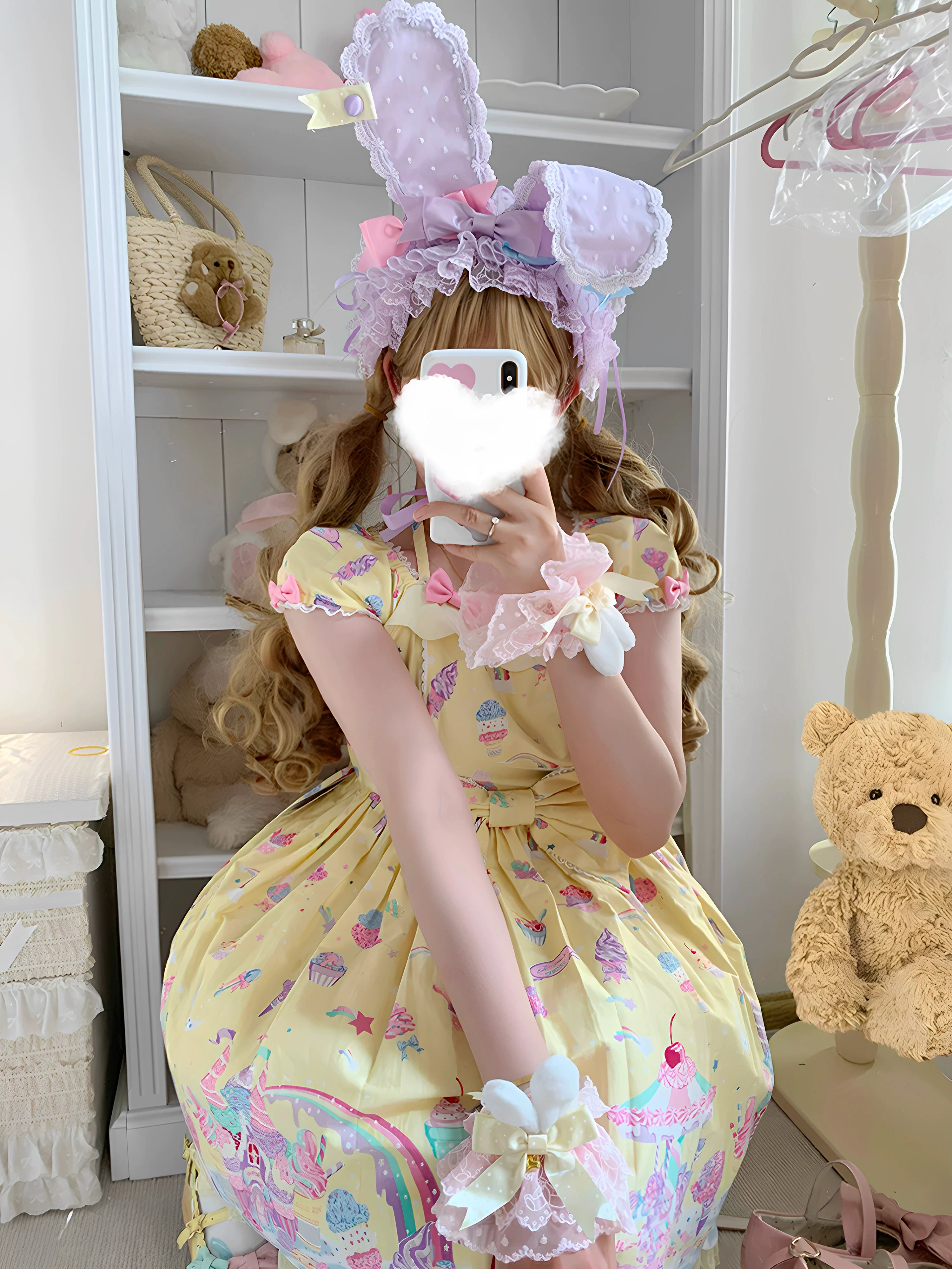 Kawaii Lolita Bunny Ear Hairband, Polka Dot Bow - Image 8