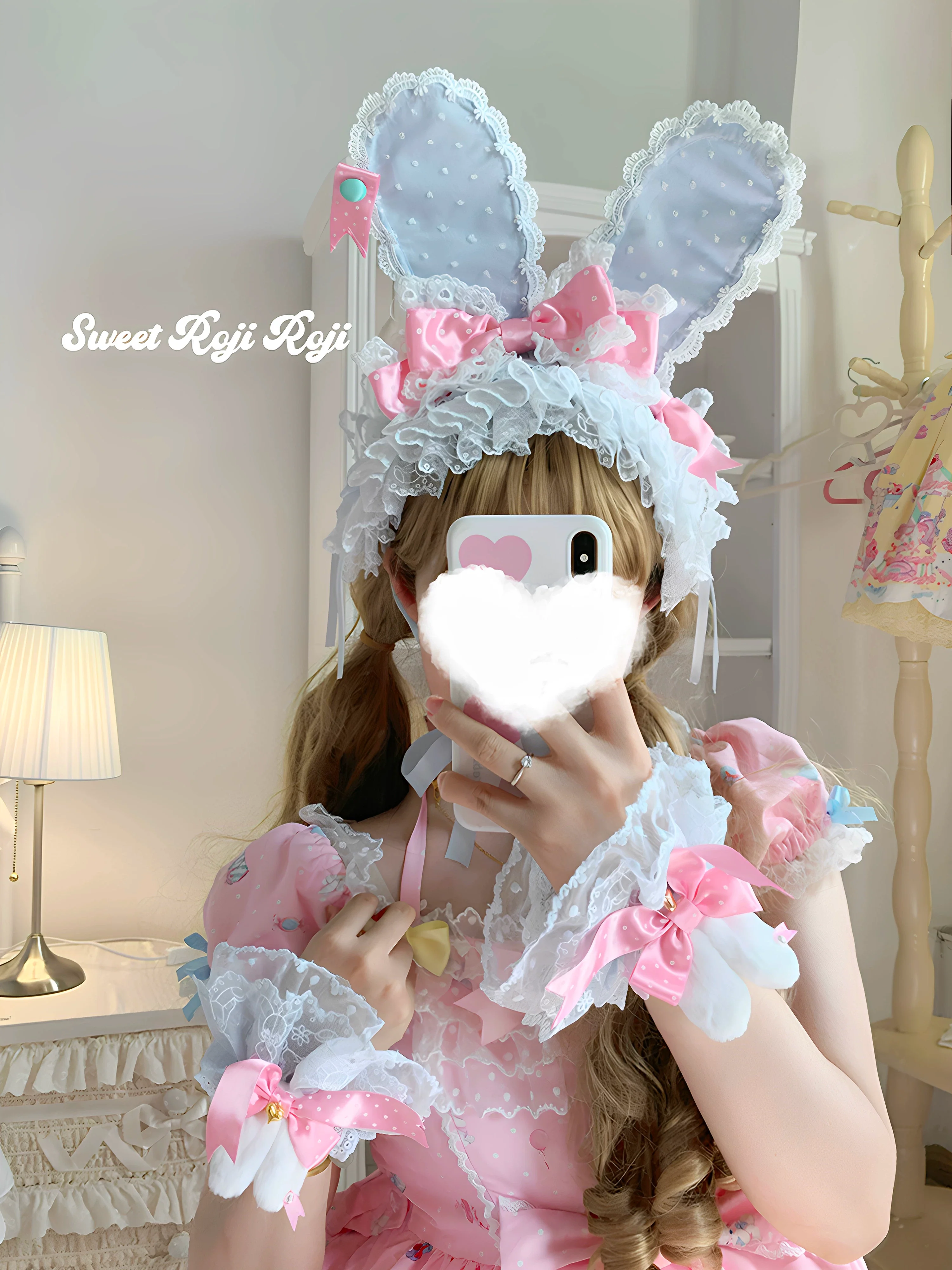 Kawaii Lolita Bunny Ear Hairband, Polka Dot Bow - Image 9
