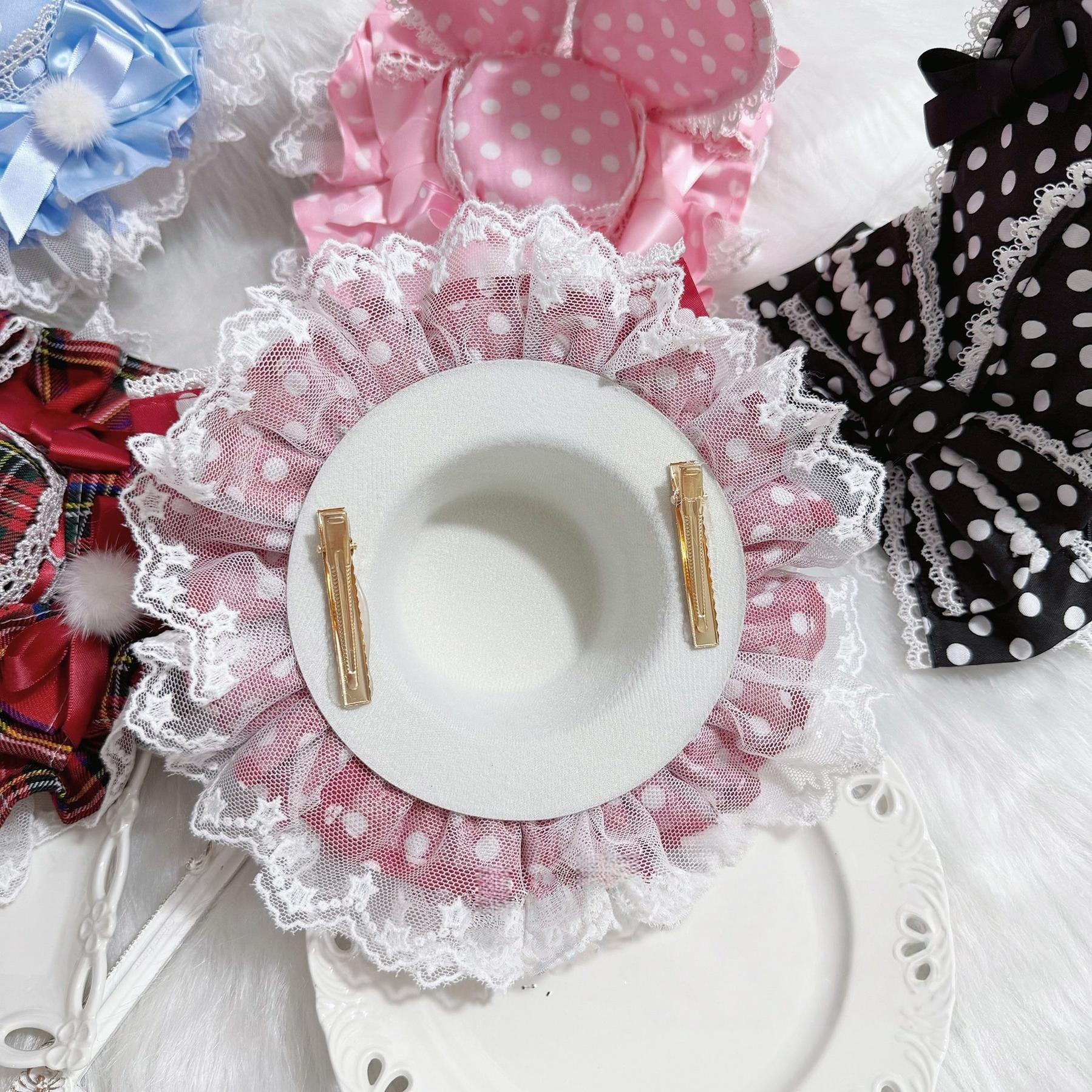 Kawaii Lolita Bunny Ear Hat, Plaid & Polka Dot Styles - Image 3