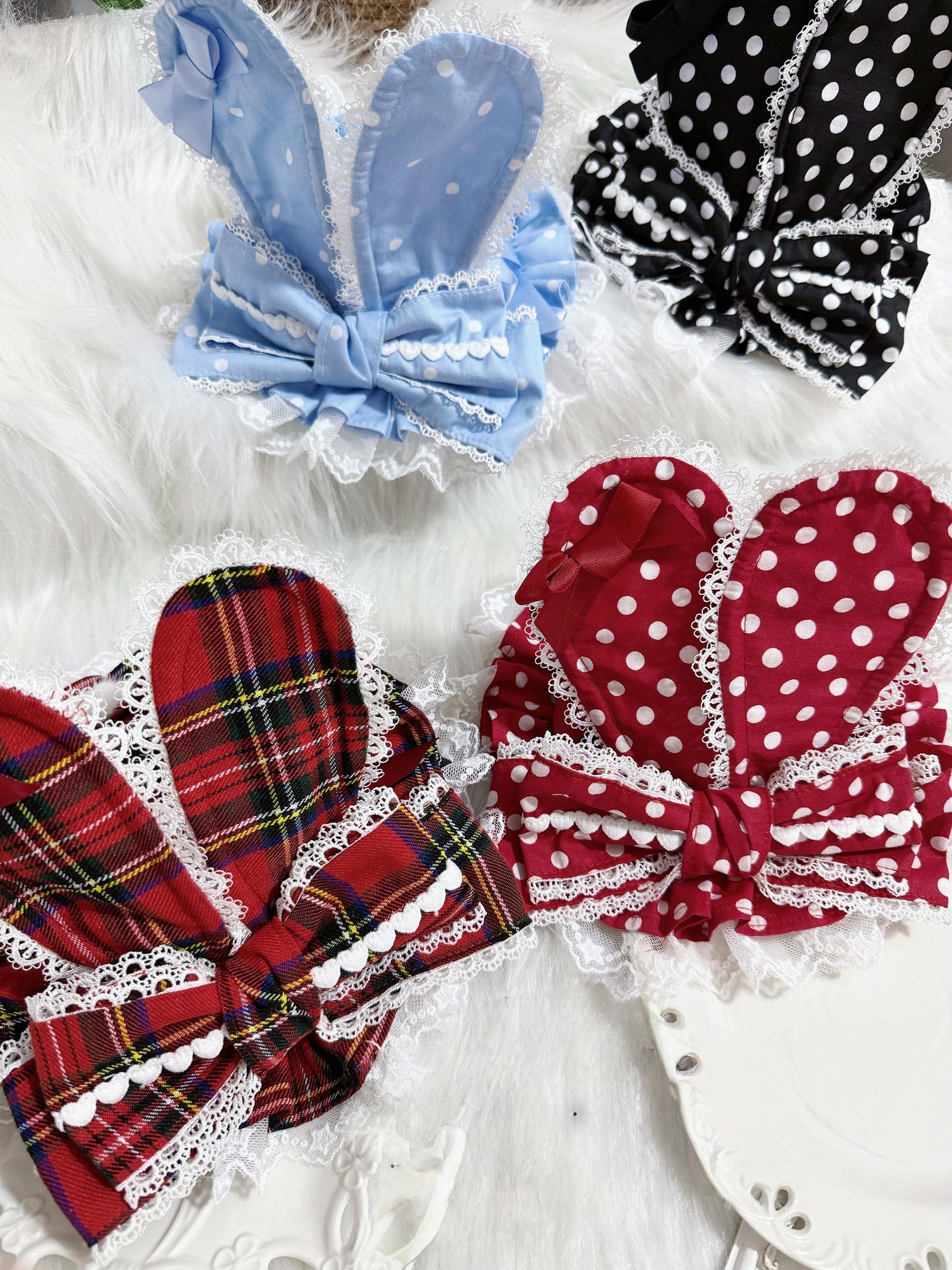 Kawaii Lolita Bunny Ear Hat, Plaid & Polka Dot Styles - Image 4