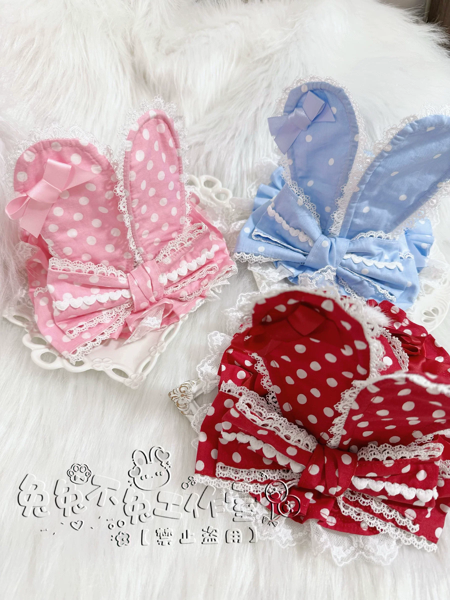 Kawaii Lolita Bunny Ear Hat, Plaid & Polka Dot Styles - Image 5