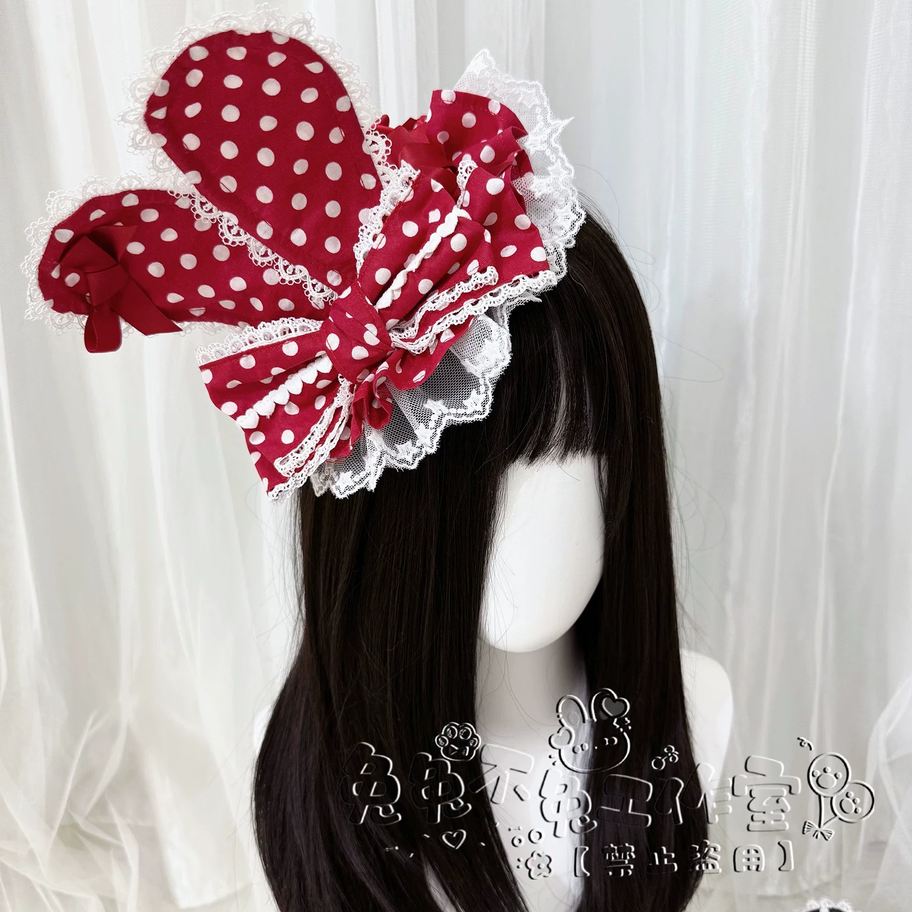 Kawaii Lolita Bunny Ear Hat, Plaid & Polka Dot Styles - Image 6