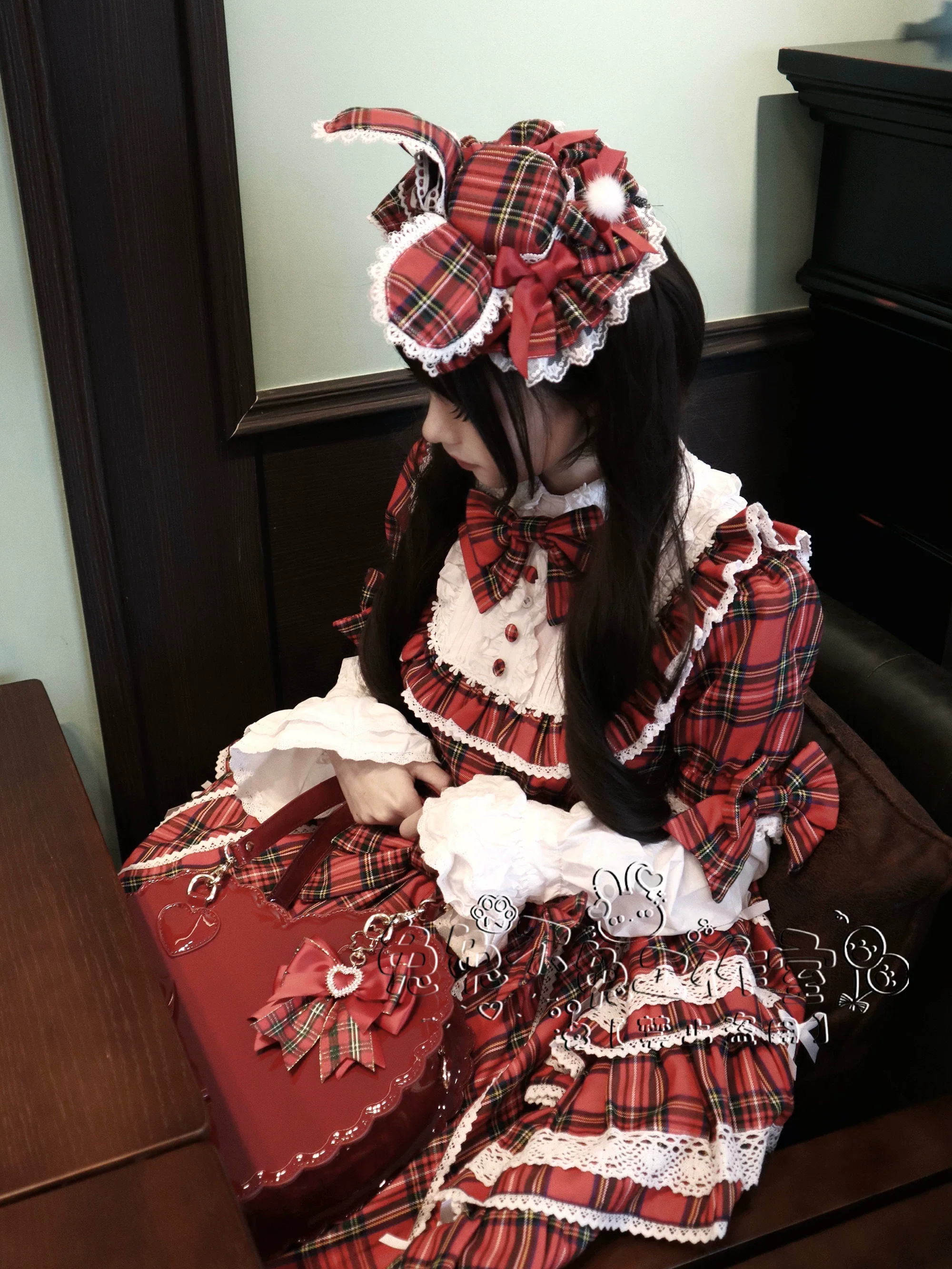 Kawaii Lolita Bunny Ear Hat, Plaid & Polka Dot Styles - Image 7
