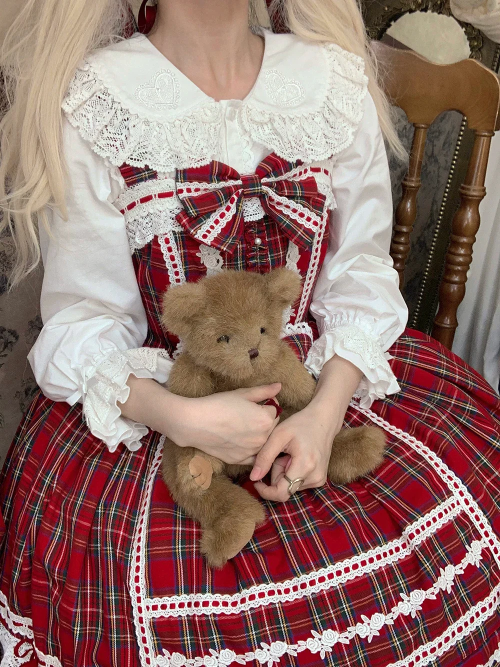 Plaid Petal Bunny - Kawaii Lolita Cotton Shirt, Bunny Ear - Image 6