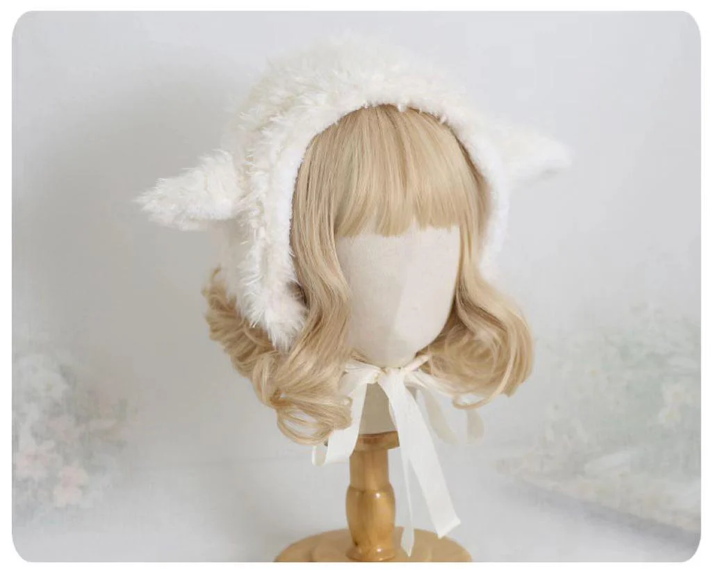 Xiaogui - Kawaii Lolita Earflap Hat Winter Lolita Earflap Hat Sheep Ear - Image 11