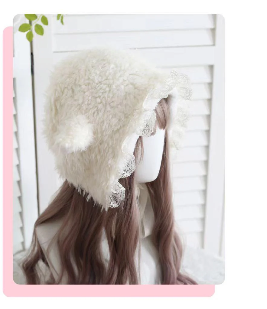 Xiaogui - Kawaii Lolita Earflap Hat Winter Lolita Earflap Hat Sheep Ear - Image 12
