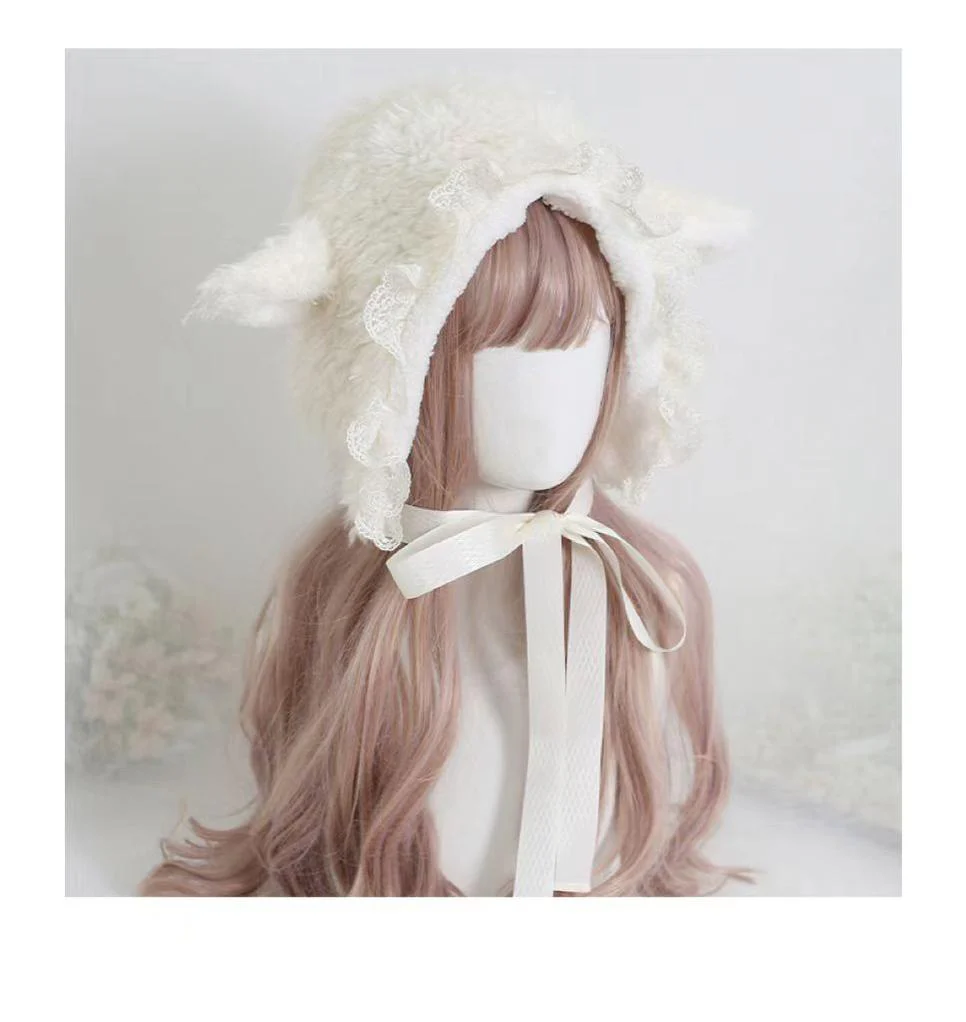 Xiaogui - Kawaii Lolita Earflap Hat Winter Lolita Earflap Hat Sheep Ear - Image 8