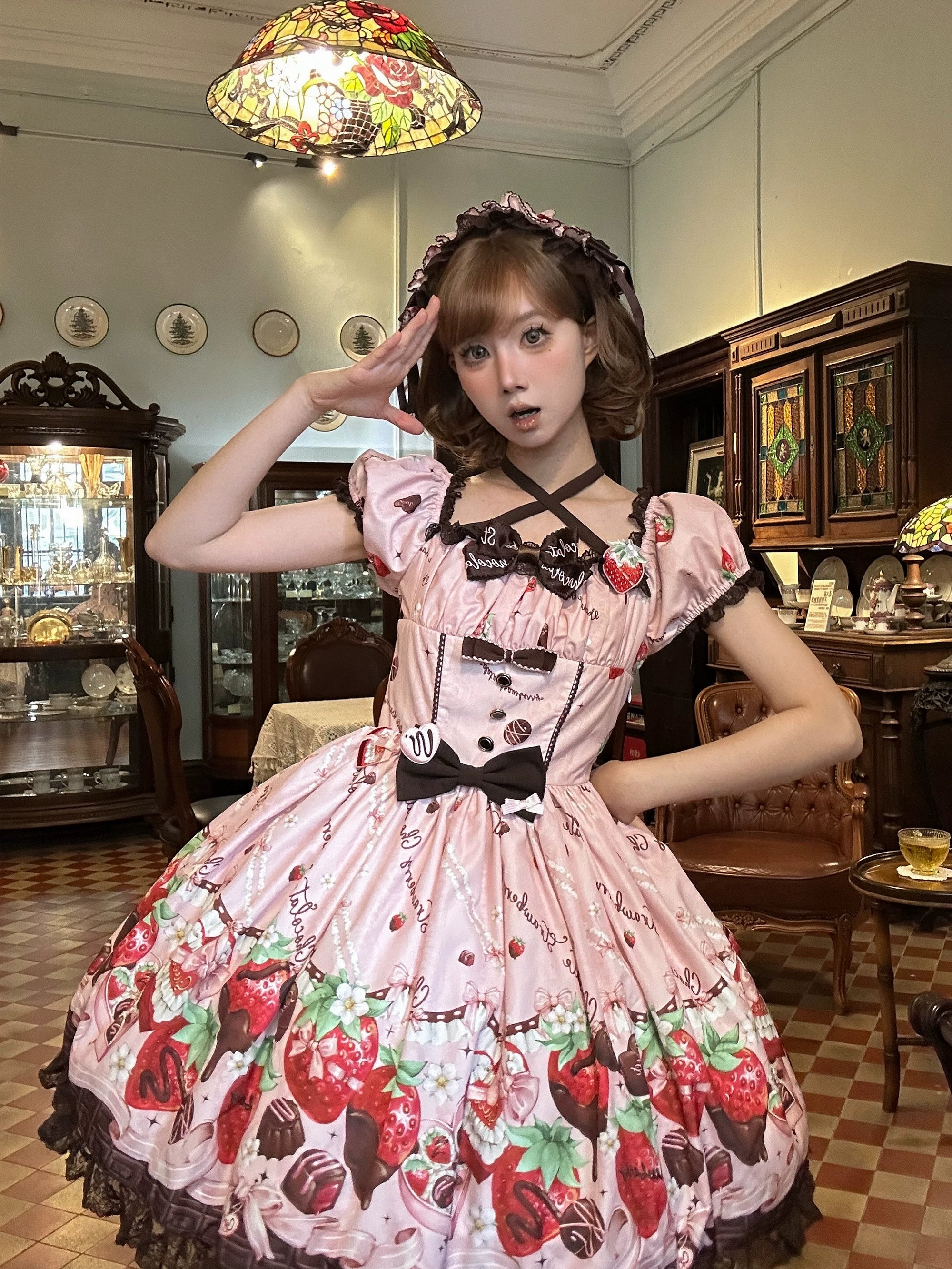 Strawberry Chocolate Lovers - Kawaii Lolita Embroidered Printed Dress - Image 10