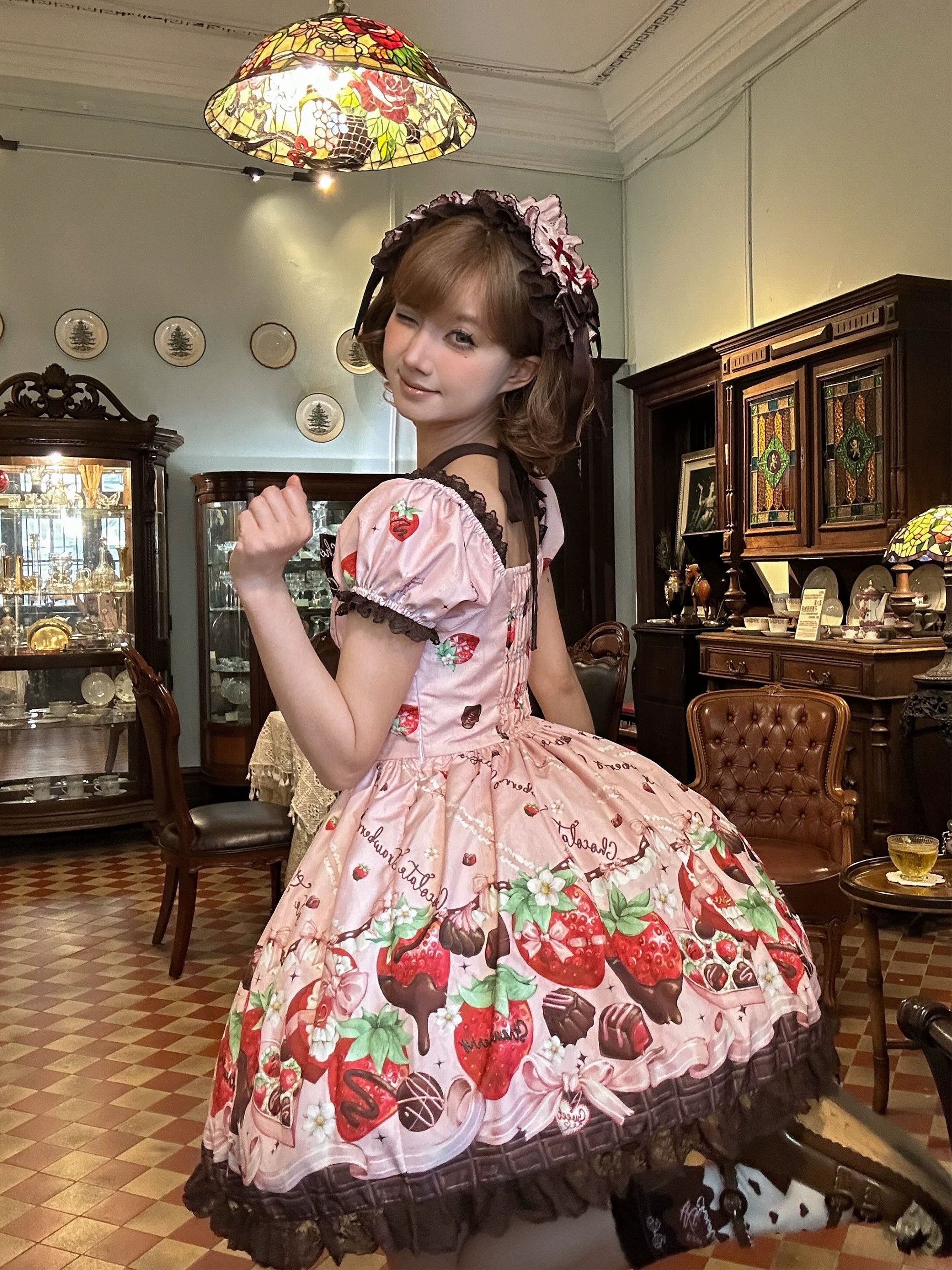 Strawberry Chocolate Lovers - Kawaii Lolita Embroidered Printed Dress - Image 11