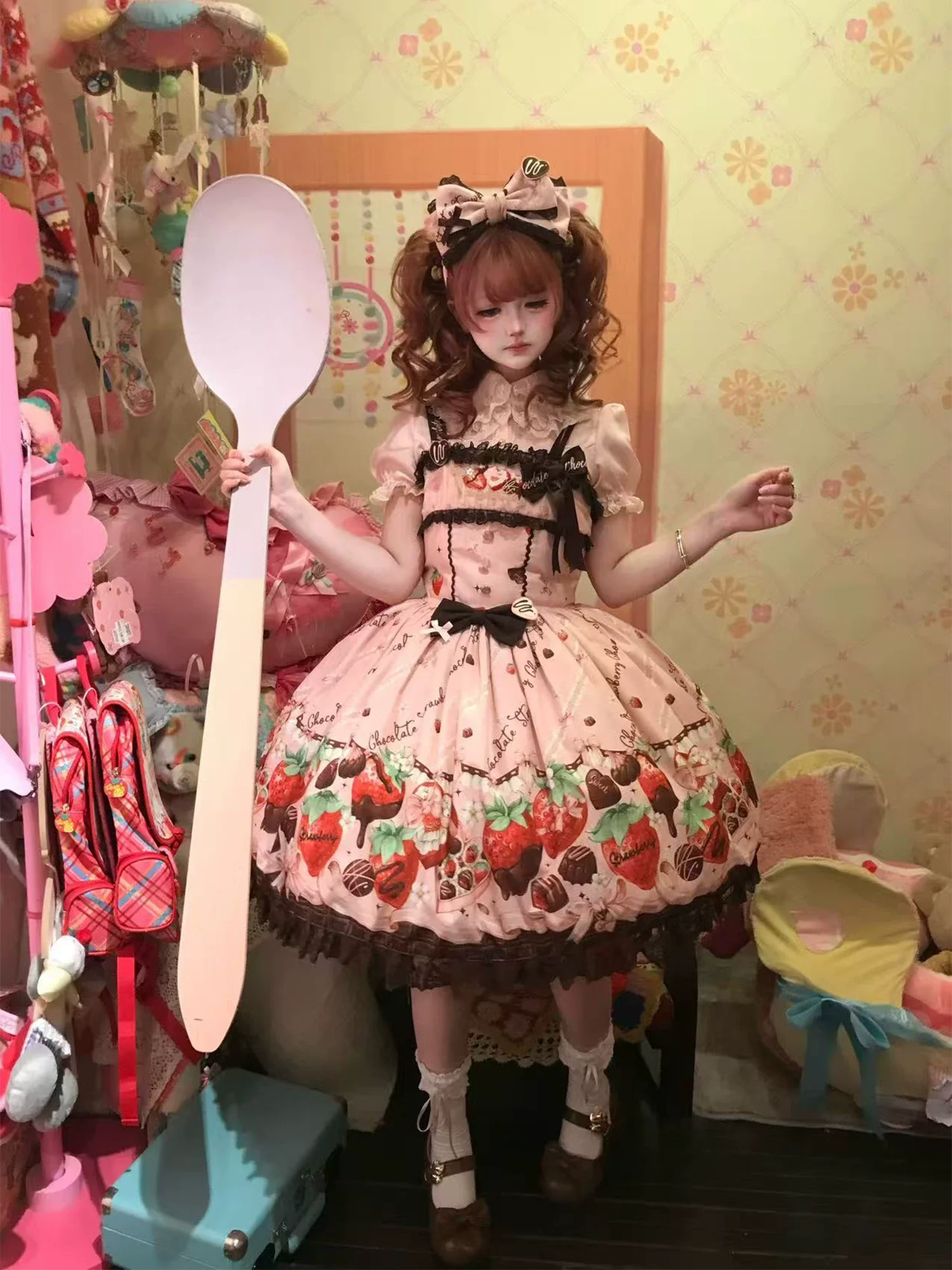 Strawberry Chocolate Lovers - Kawaii Lolita Embroidered Printed Dress - Image 12