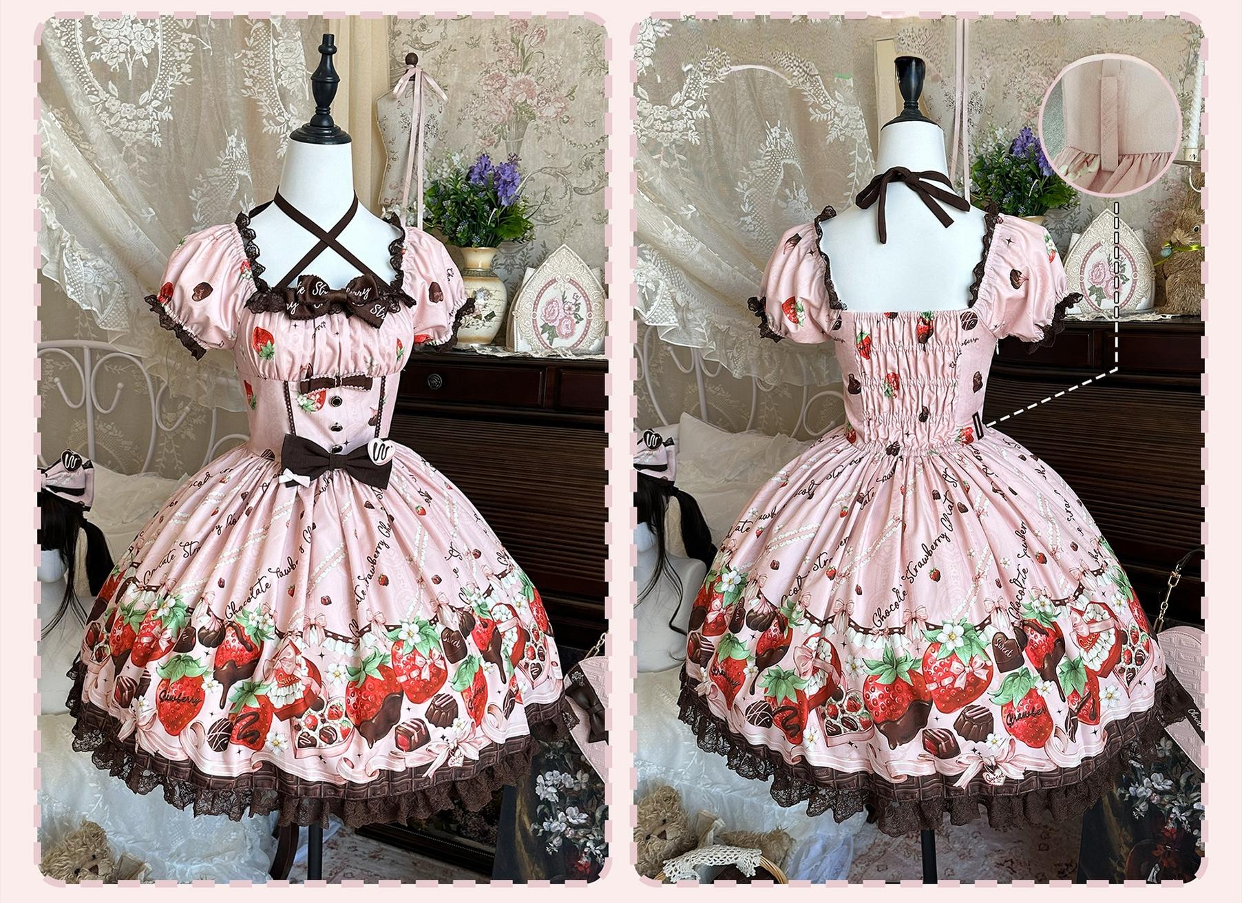 Strawberry Chocolate Lovers - Kawaii Lolita Embroidered Printed Dress - Image 14