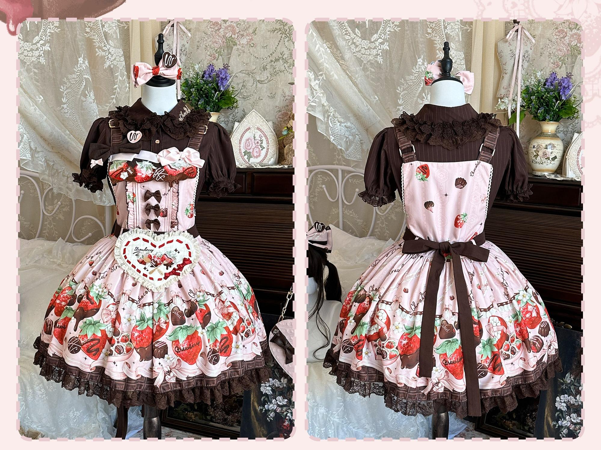 Strawberry Chocolate Lovers - Kawaii Lolita Embroidered Printed Dress - Image 15