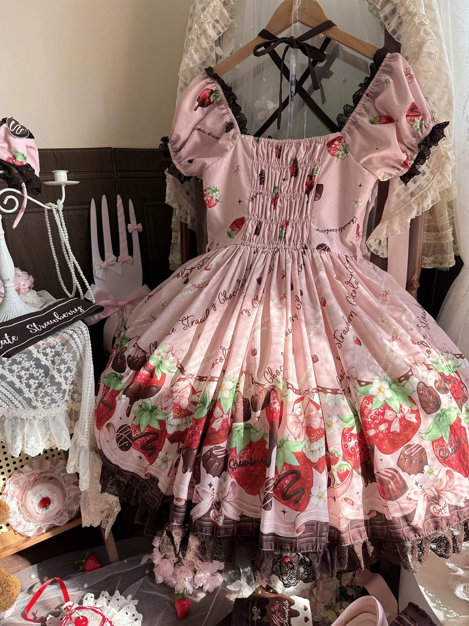 Strawberry Chocolate Lovers - Kawaii Lolita Embroidered Printed Dress - Image 22