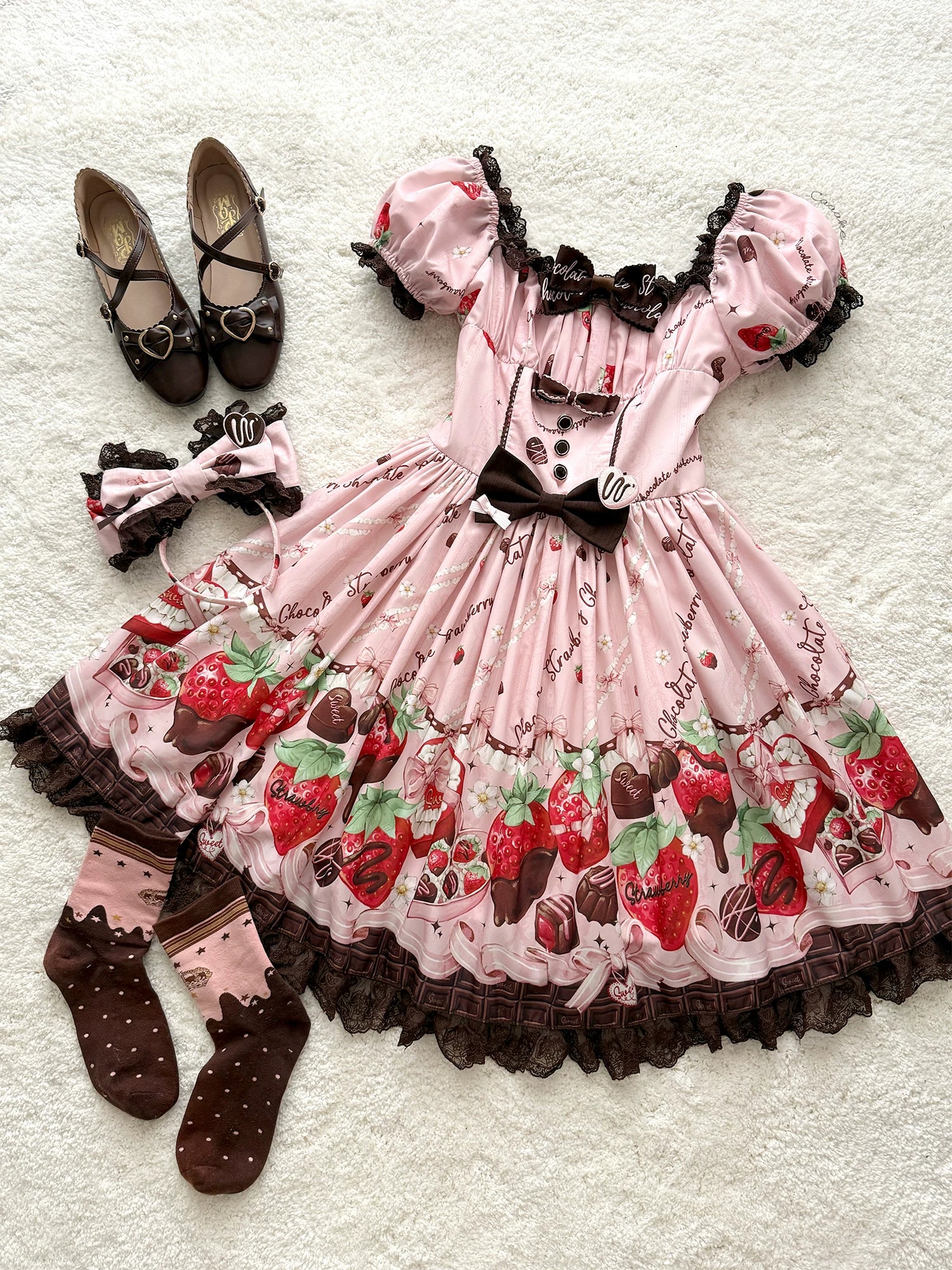 Strawberry Chocolate Lovers - Kawaii Lolita Embroidered Printed Dress - Image 23