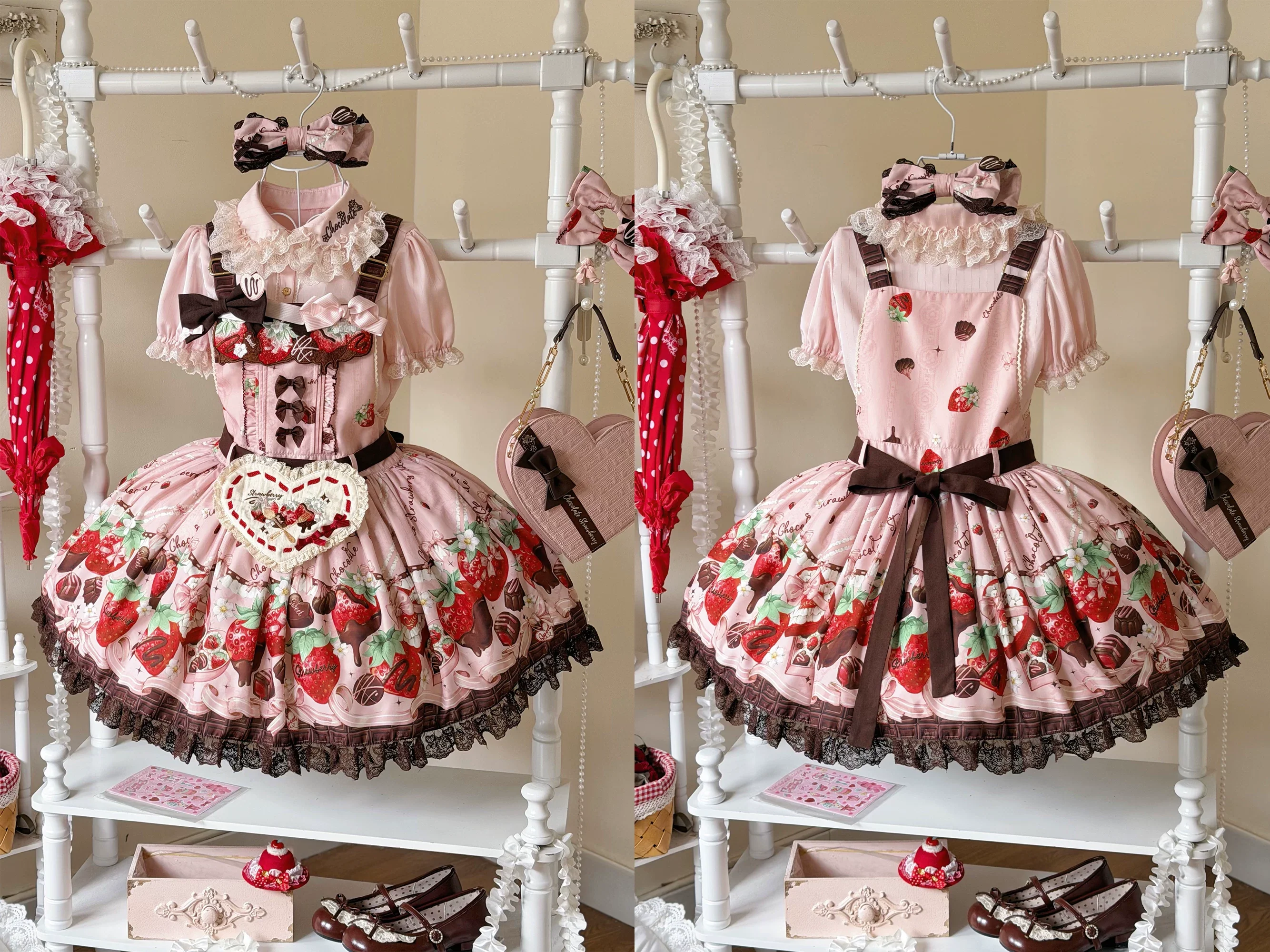 Strawberry Chocolate Lovers - Kawaii Lolita Embroidered Printed Dress - Image 24