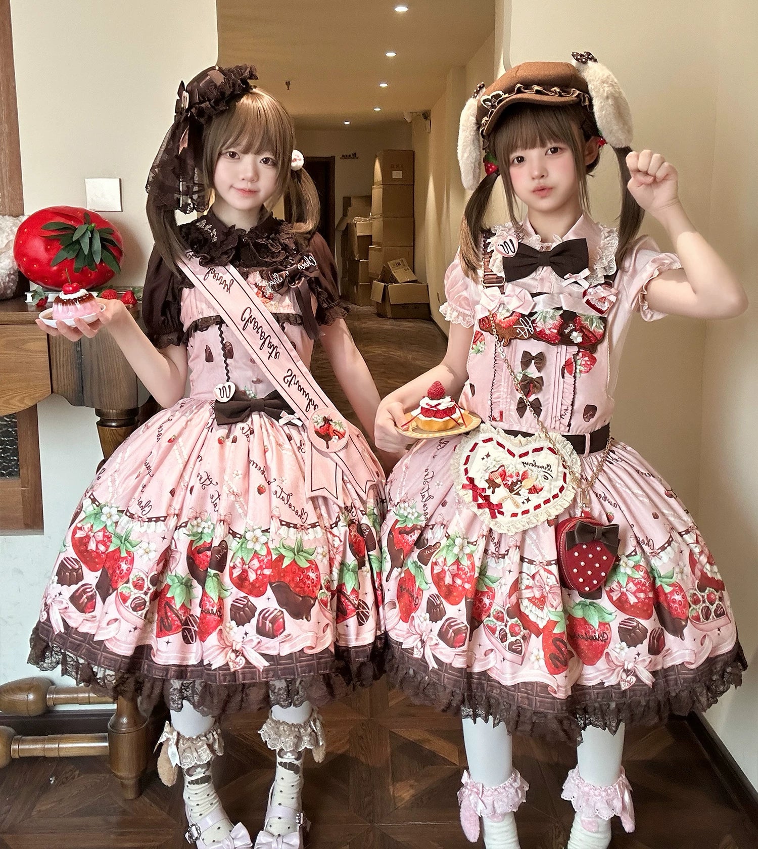 Strawberry Chocolate Lovers - Kawaii Lolita Embroidered Printed Dress - Image 25