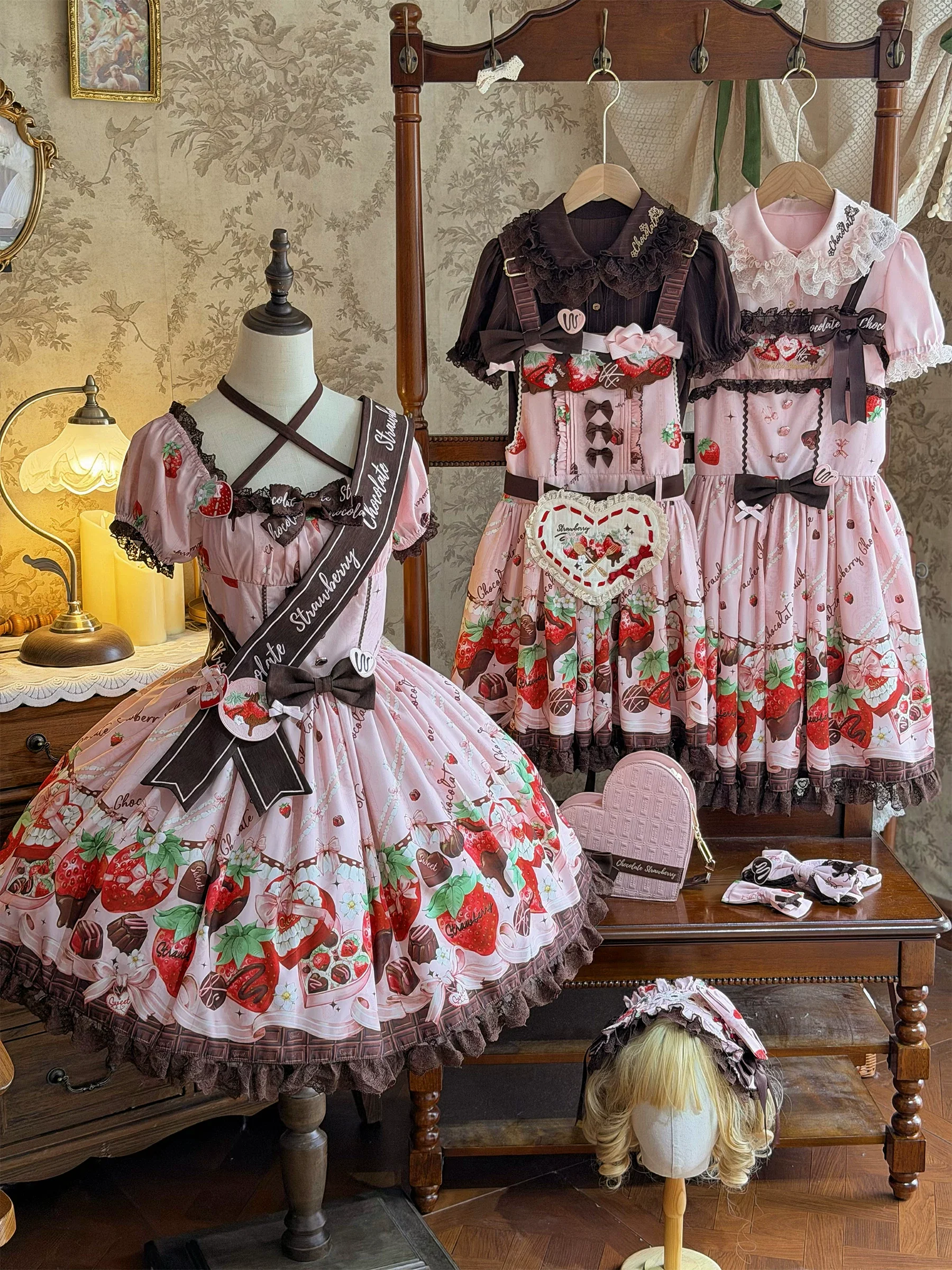 Strawberry Chocolate Lovers - Kawaii Lolita Embroidered Printed Dress - Image 28