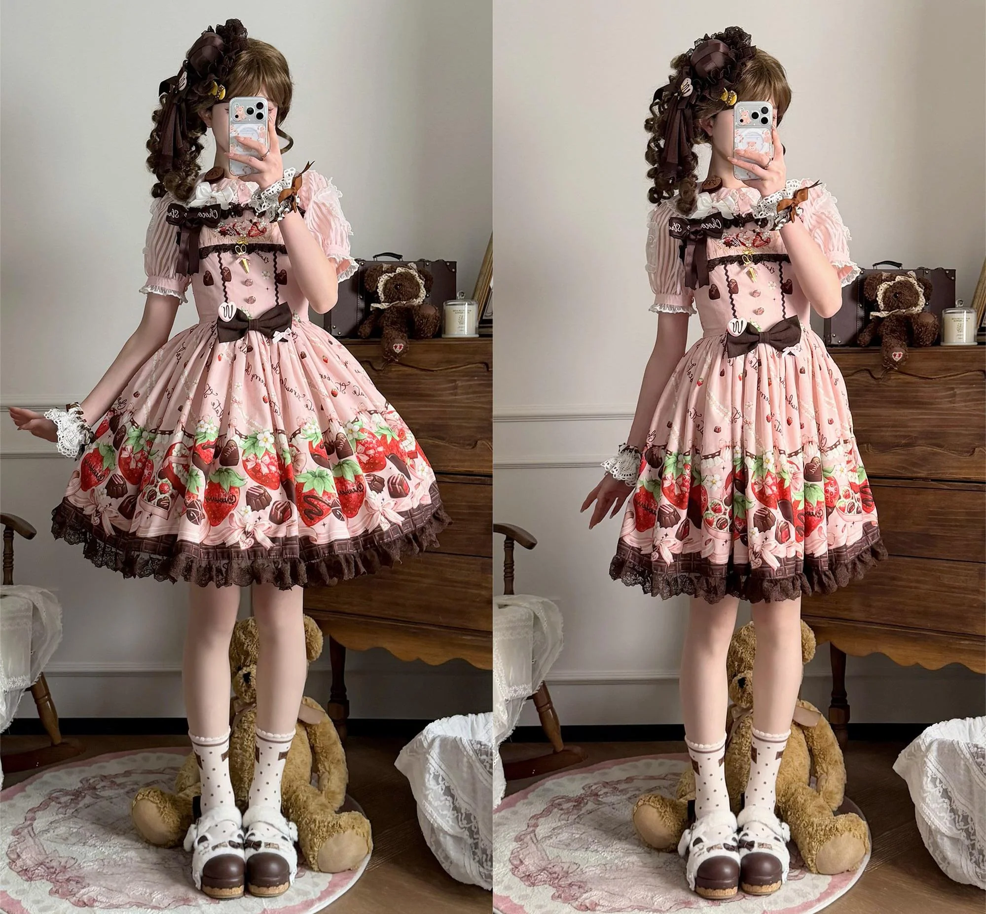 Strawberry Chocolate Lovers - Kawaii Lolita Embroidered Printed Dress - Image 29