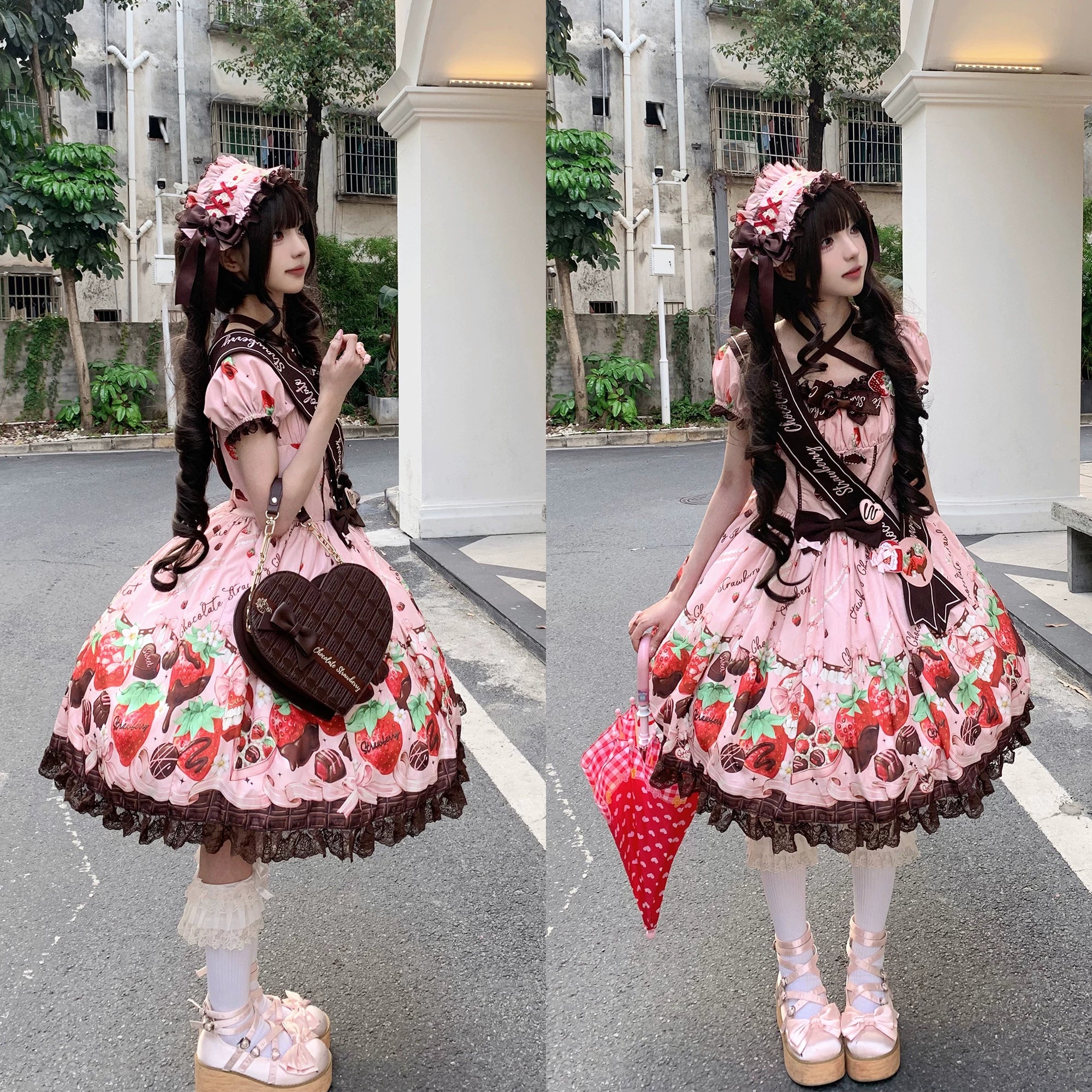 Strawberry Chocolate Lovers - Kawaii Lolita Embroidered Printed Dress - Image 30