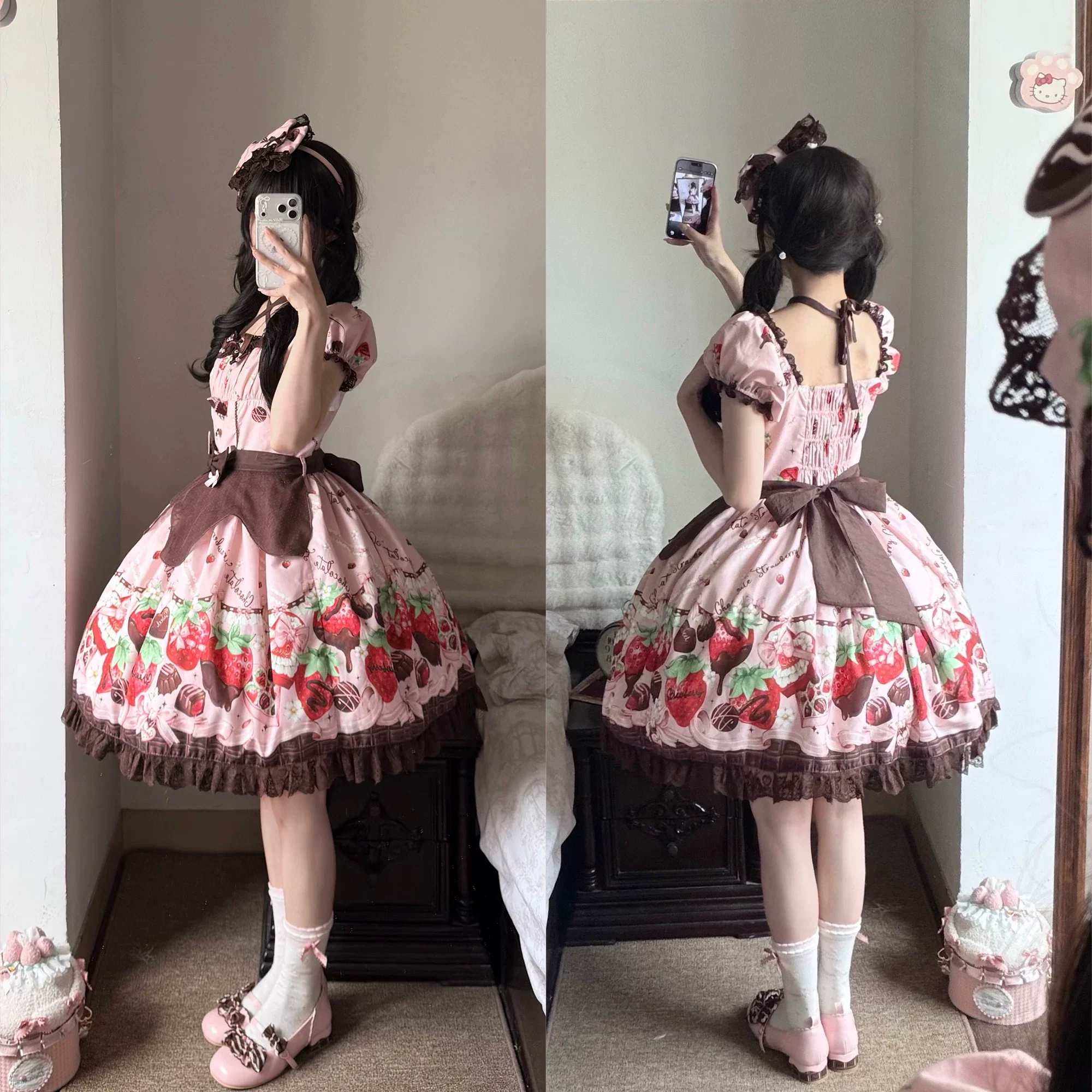 Strawberry Chocolate Lovers - Kawaii Lolita Embroidered Printed Dress - Image 32