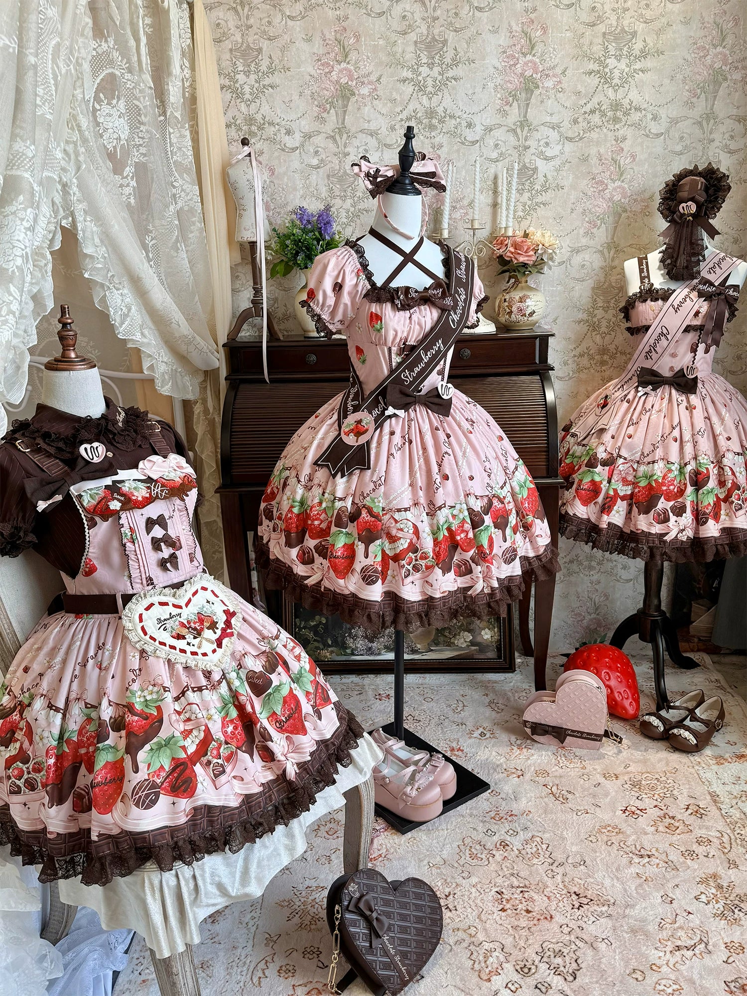 Strawberry Chocolate Lovers - Kawaii Lolita Embroidered Printed Dress - Image 33