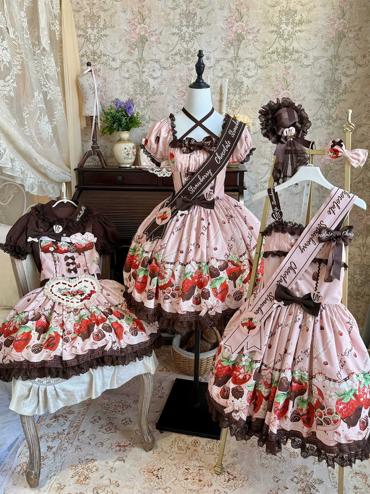 Strawberry Chocolate Lovers - Kawaii Lolita Embroidered Printed Dress - Image 34