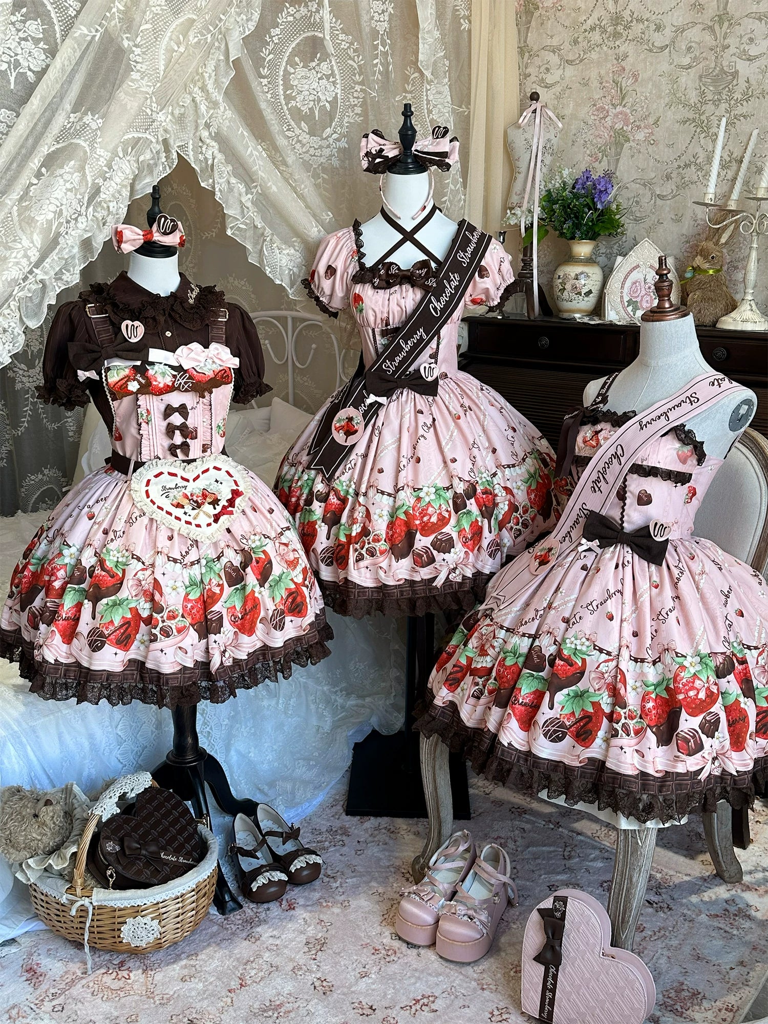 Strawberry Chocolate Lovers - Kawaii Lolita Embroidered Printed Dress - Image 35