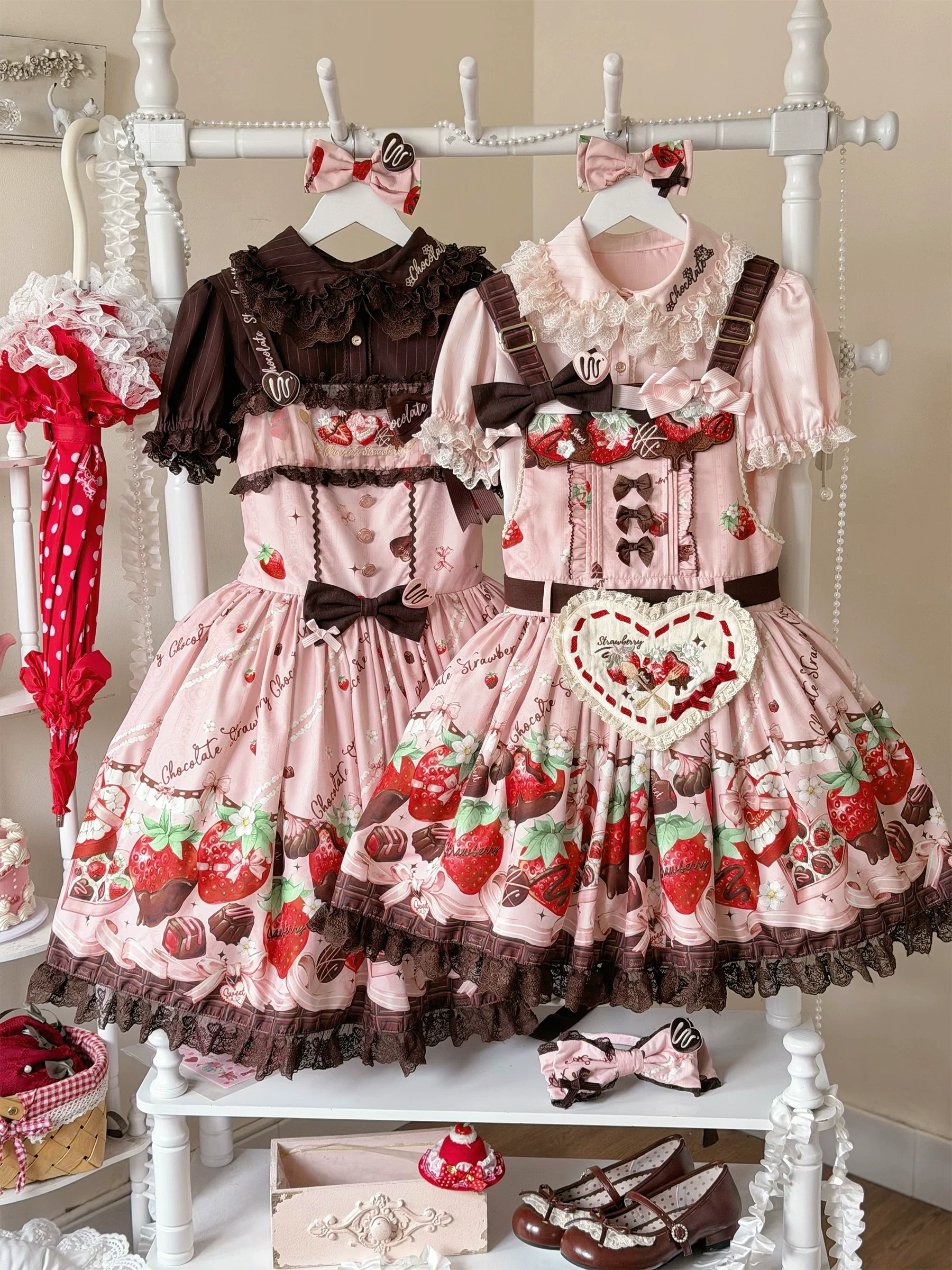 Strawberry Chocolate Lovers - Kawaii Lolita Embroidered Printed Dress - Image 36