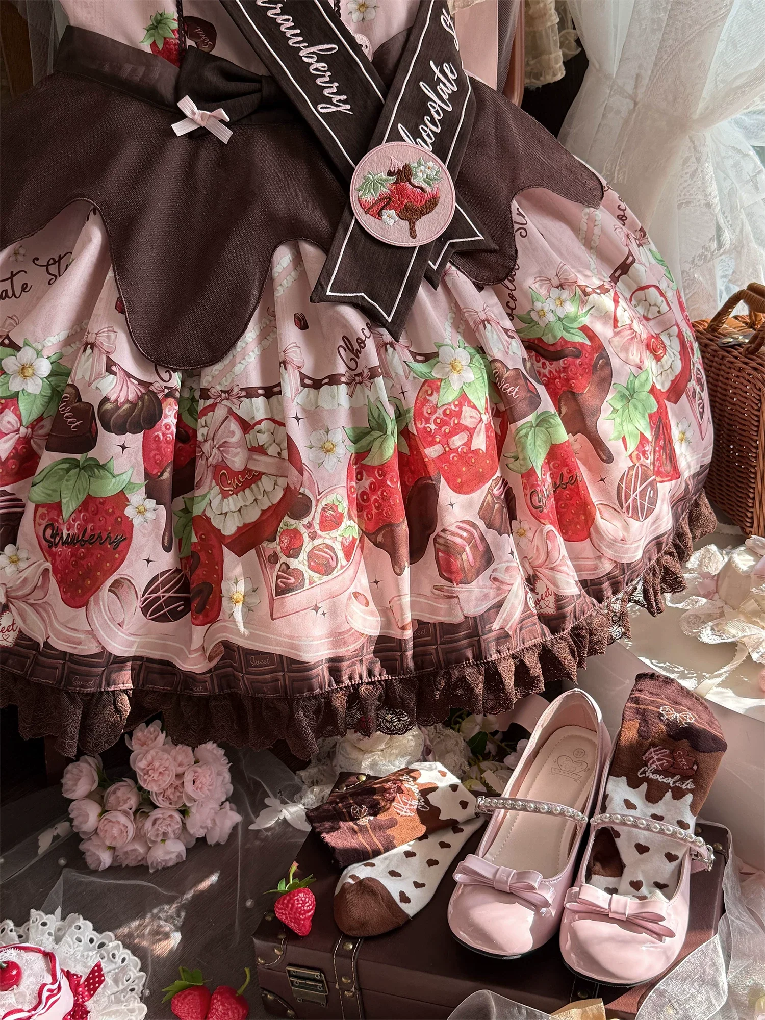 Strawberry Chocolate Lovers - Kawaii Lolita Embroidered Printed Dress - Image 37