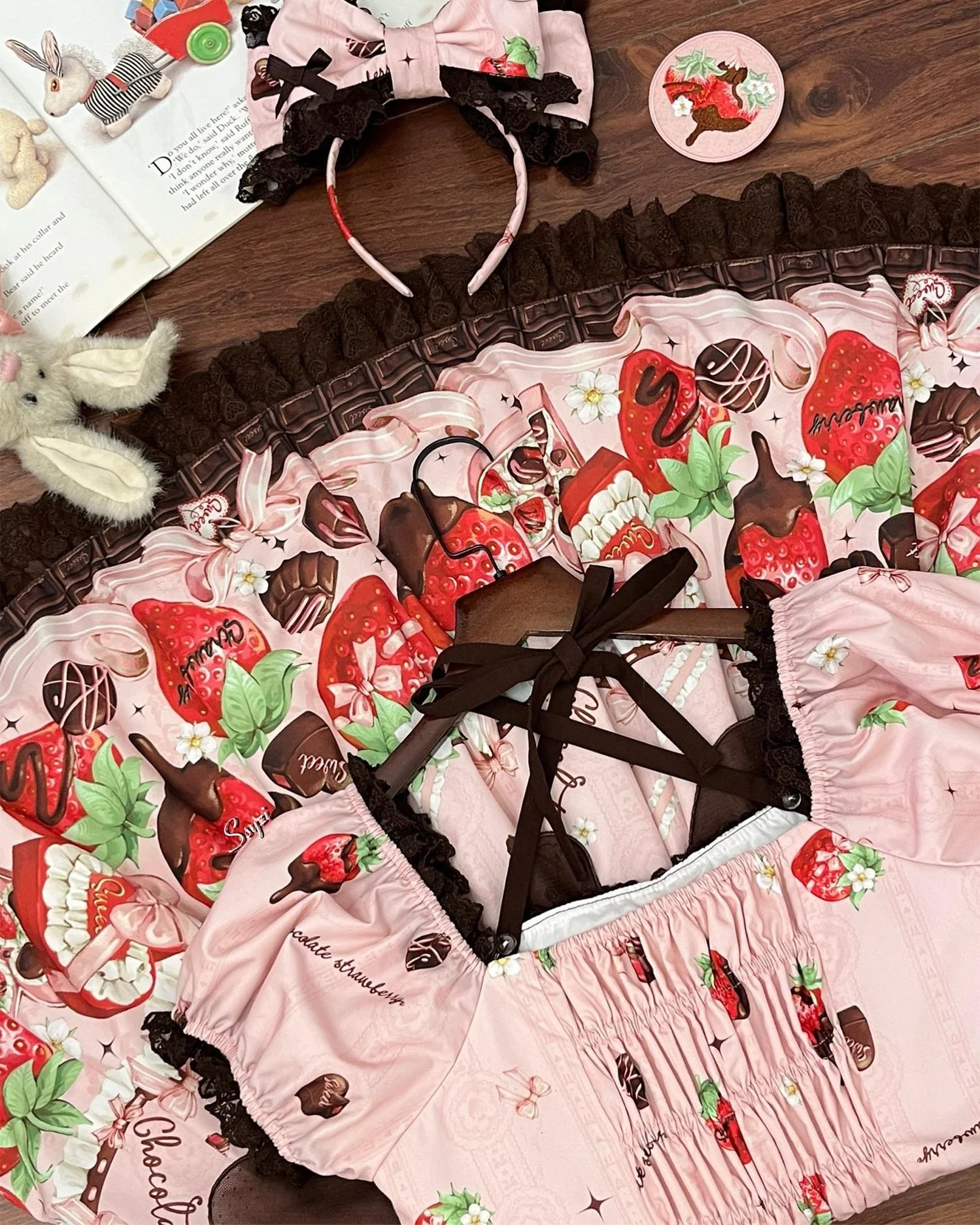 Strawberry Chocolate Lovers - Kawaii Lolita Embroidered Printed Dress - Image 38