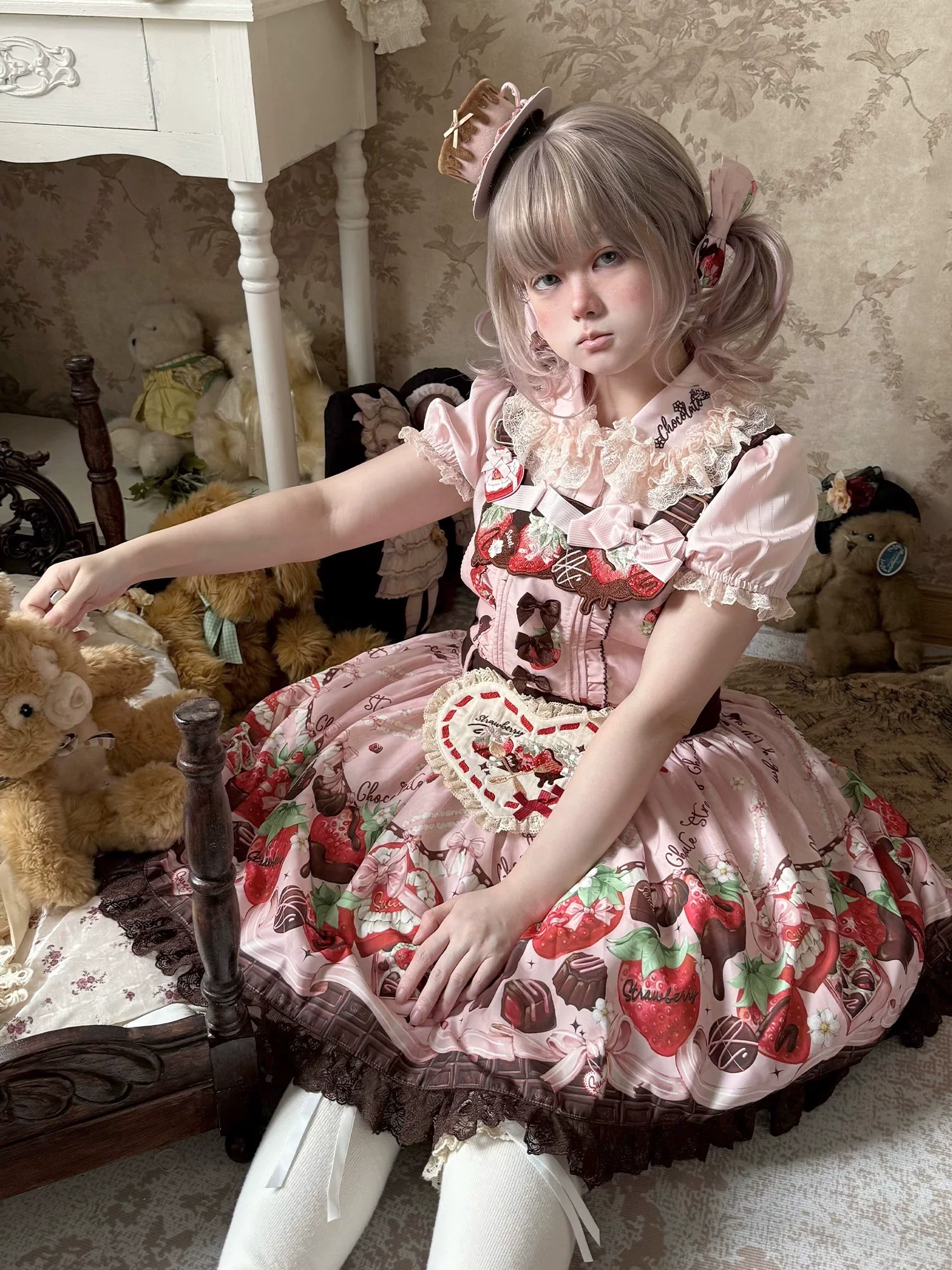 Strawberry Chocolate Lovers - Kawaii Lolita Embroidered Printed Dress - Image 39