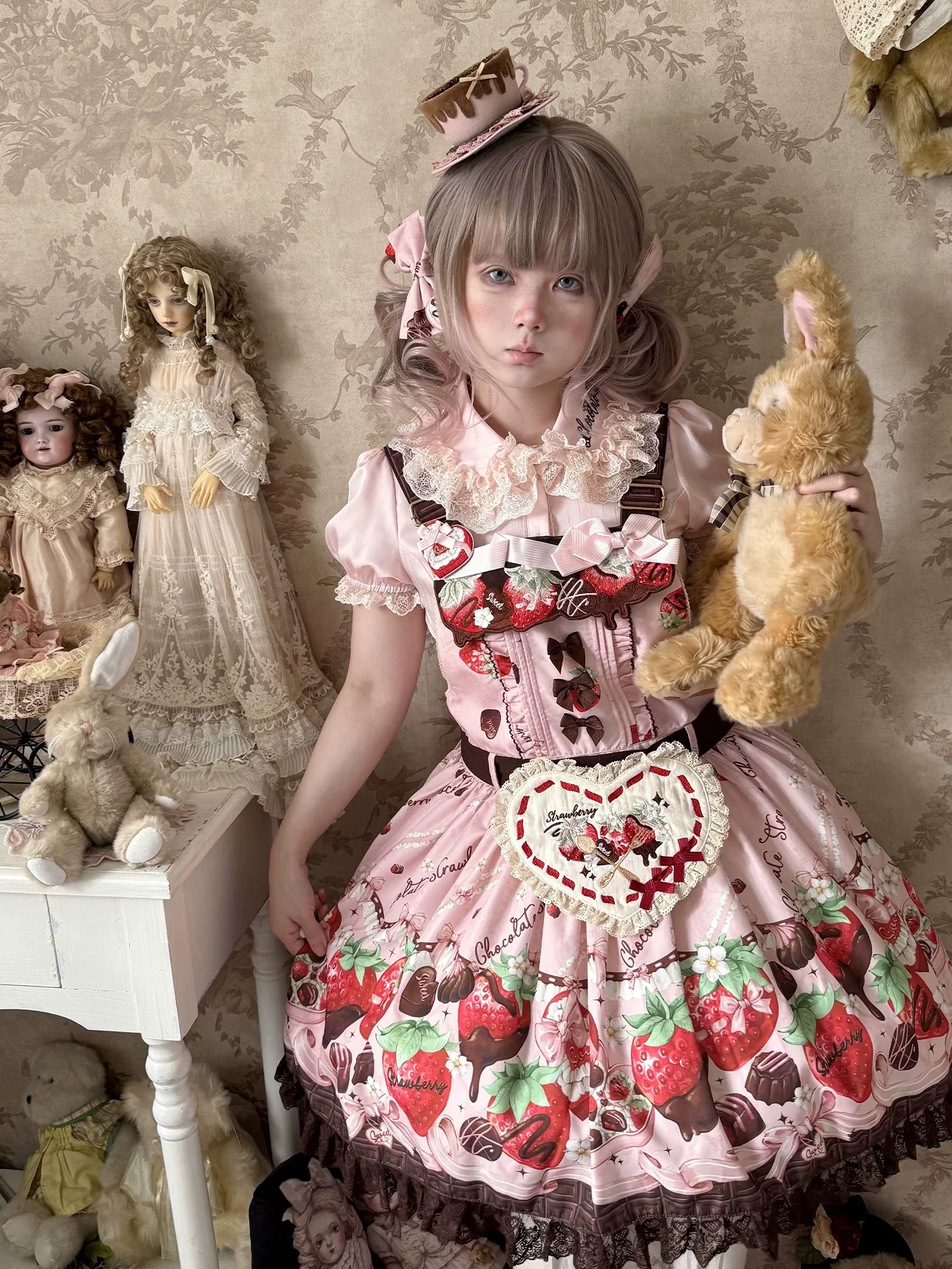Strawberry Chocolate Lovers - Kawaii Lolita Embroidered Printed Dress - Image 40