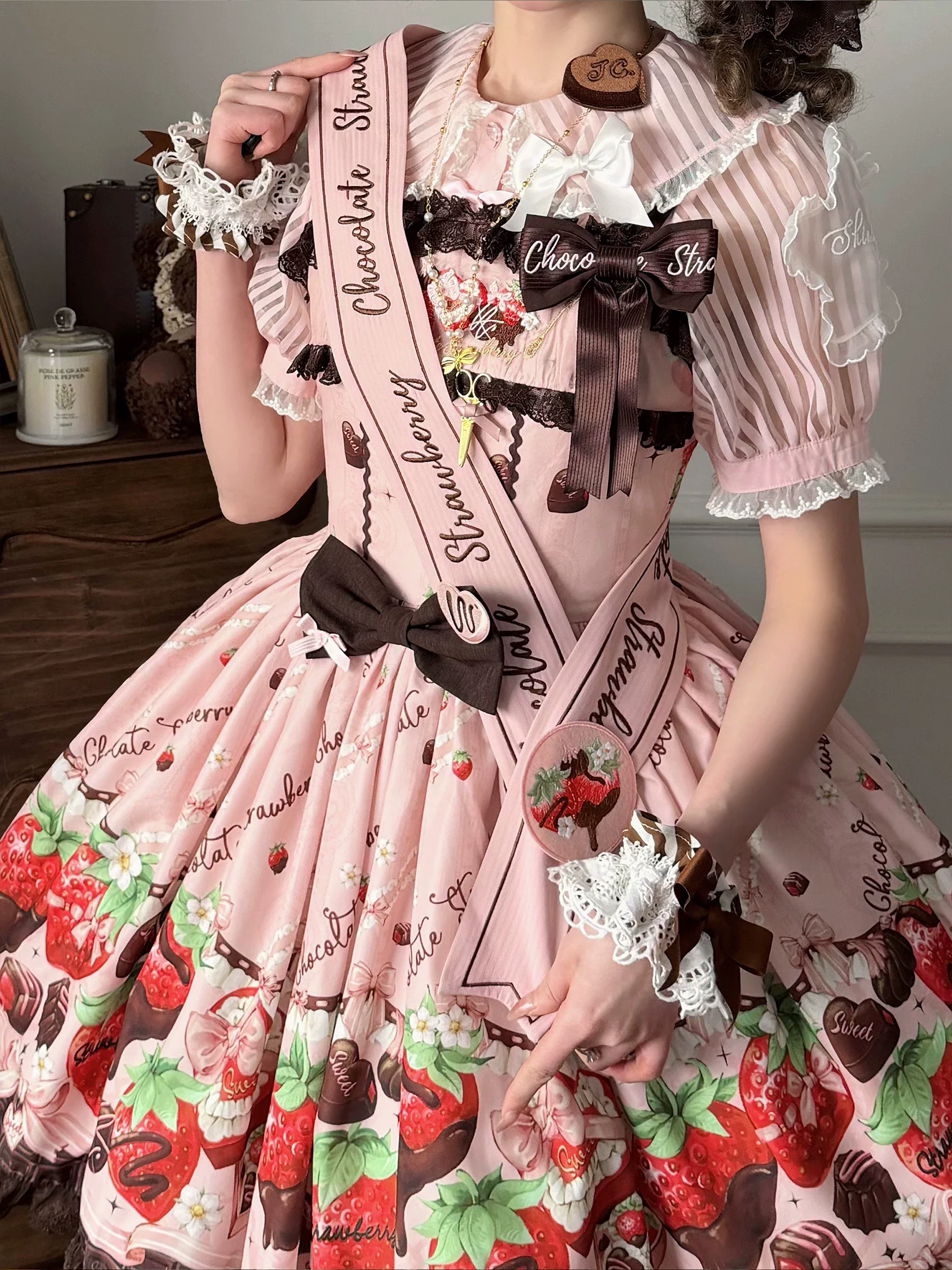 Strawberry Chocolate Lovers - Kawaii Lolita Embroidered Printed Dress - Image 43
