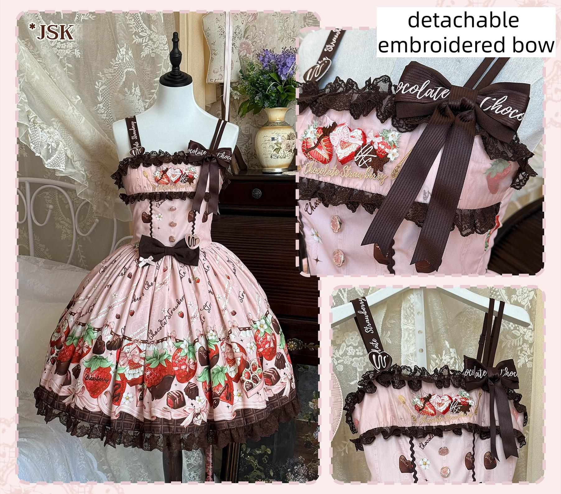 Strawberry Chocolate Lovers - Kawaii Lolita Embroidered Printed Dress - Image 6