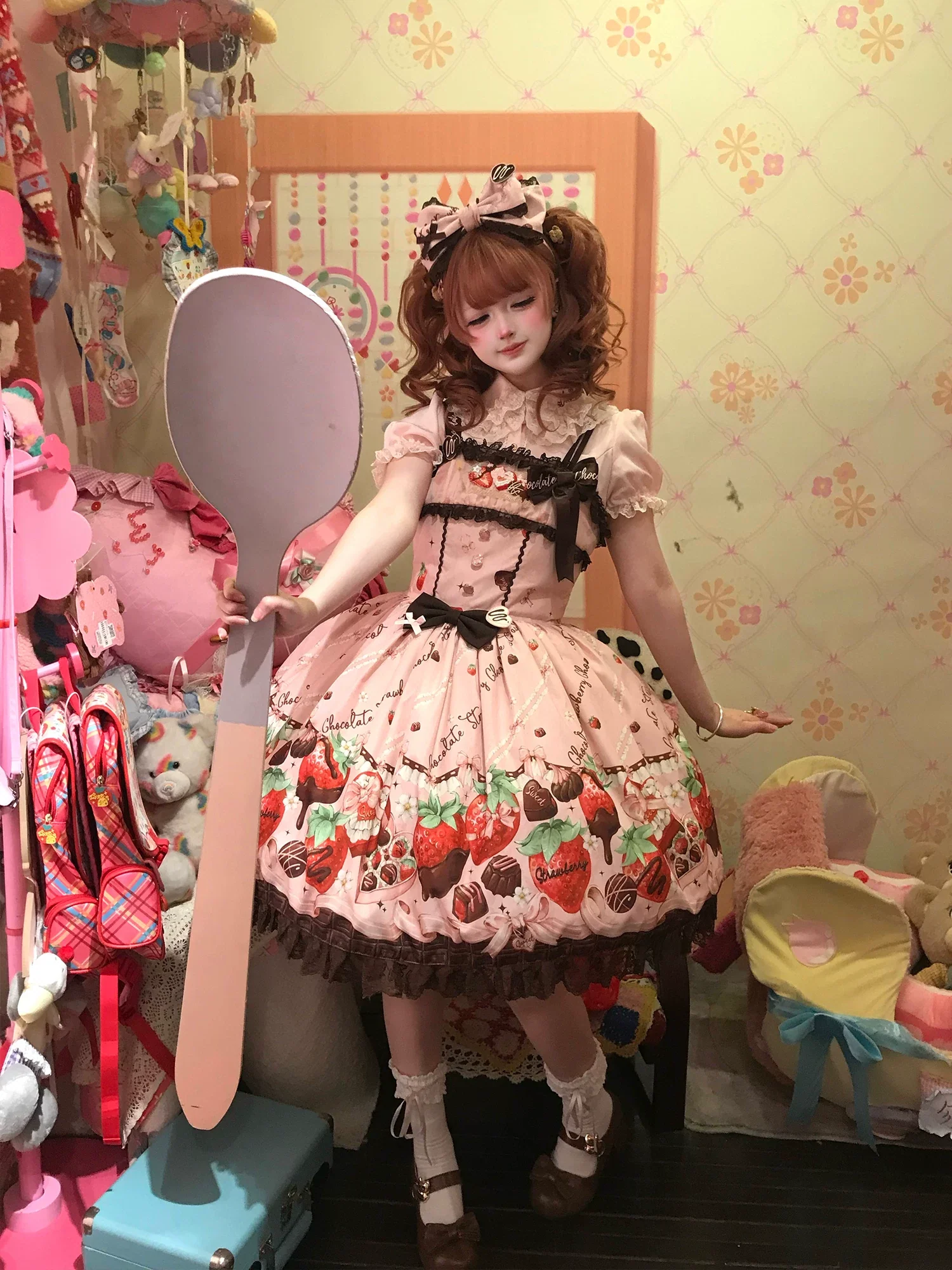 Strawberry Chocolate Lovers - Kawaii Lolita Embroidered Printed Dress - Image 9