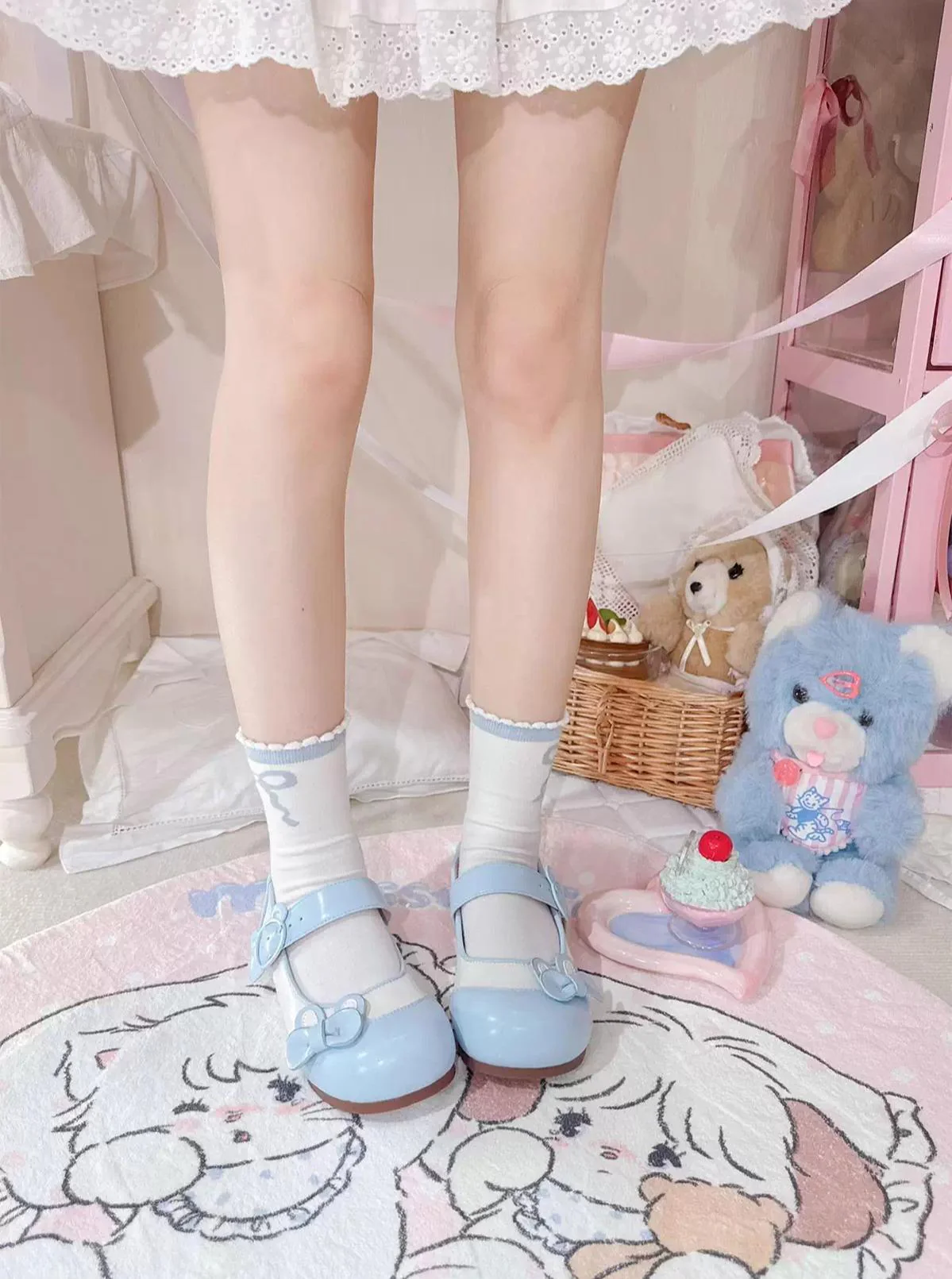 Bunny Milk Candy - Kawaii Lolita Flat Shoes, 3D Bunny Ear Bow - Image 10