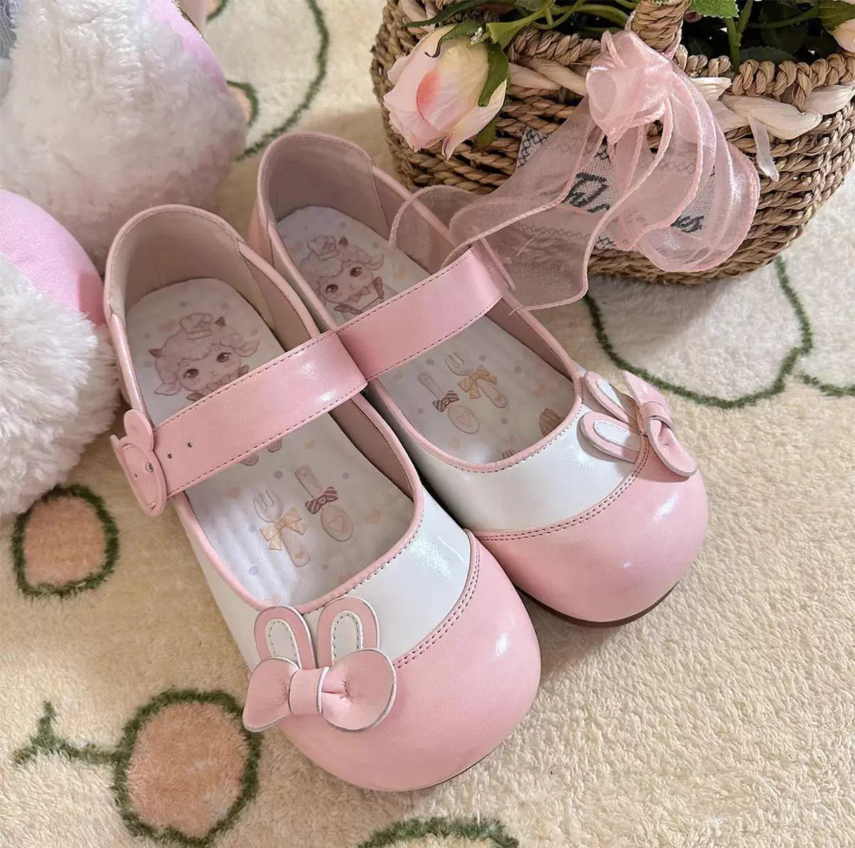 Bunny Milk Candy - Kawaii Lolita Flat Shoes, 3D Bunny Ear Bow - Image 11
