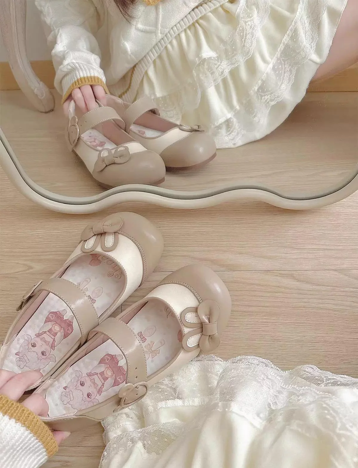 Bunny Milk Candy - Kawaii Lolita Flat Shoes, 3D Bunny Ear Bow - Image 13