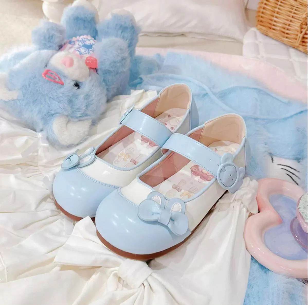 Bunny Milk Candy - Kawaii Lolita Flat Shoes, 3D Bunny Ear Bow - Image 14