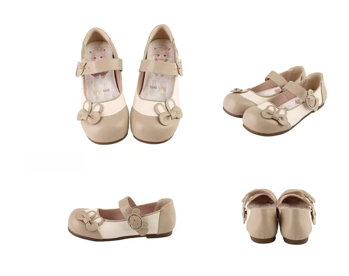 Bunny Milk Candy - Kawaii Lolita Flat Shoes, 3D Bunny Ear Bow - Image 15