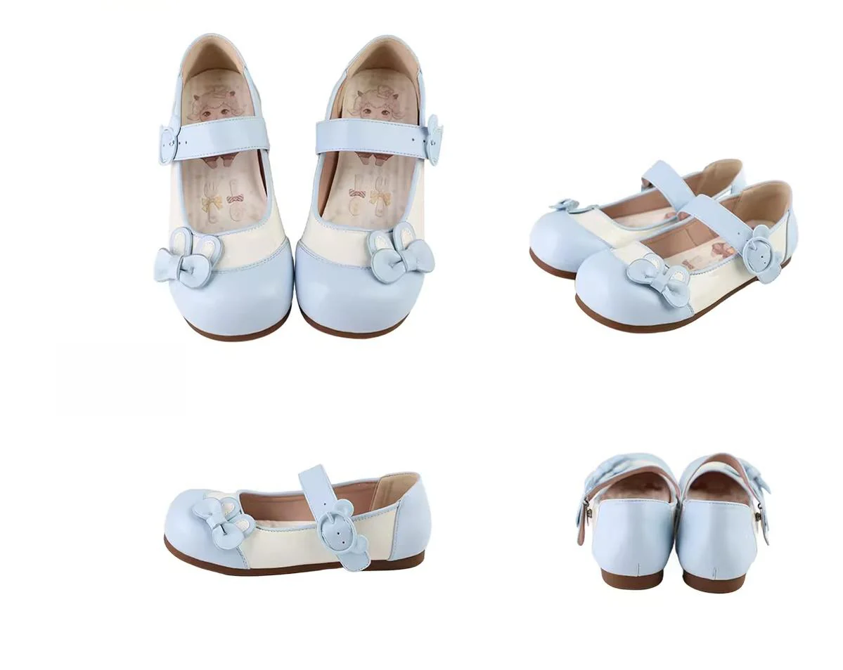 Bunny Milk Candy - Kawaii Lolita Flat Shoes, 3D Bunny Ear Bow - Image 16