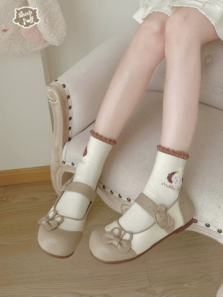 Bunny Milk Candy - Kawaii Lolita Flat Shoes, 3D Bunny Ear Bow - Image 2